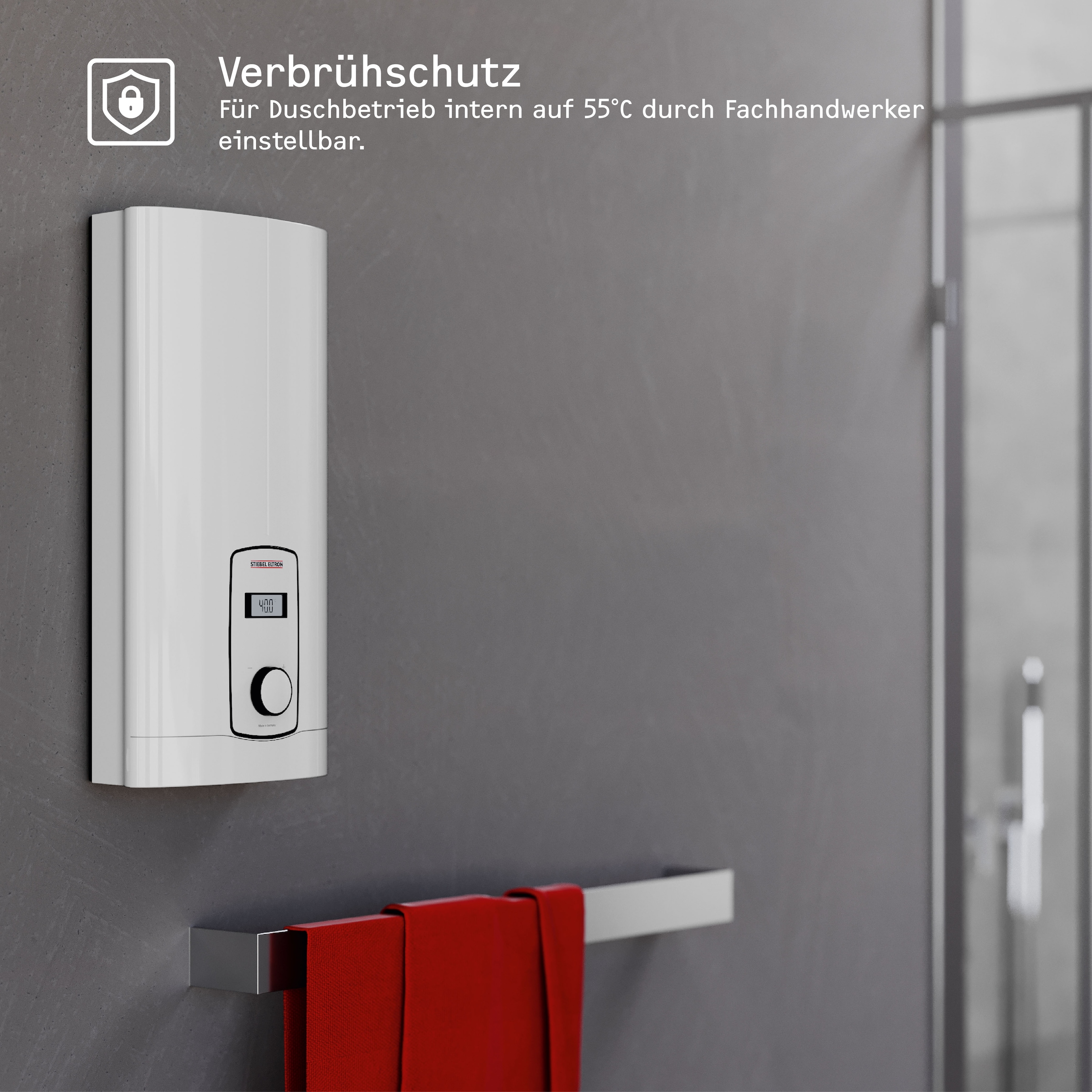 STIEBEL ELTRON Komfort-Durchlauferhitzer »DHB-E 18 kW LCD 25«, 3i Technologie für konstante Warmwassertemperatur,LC-Display