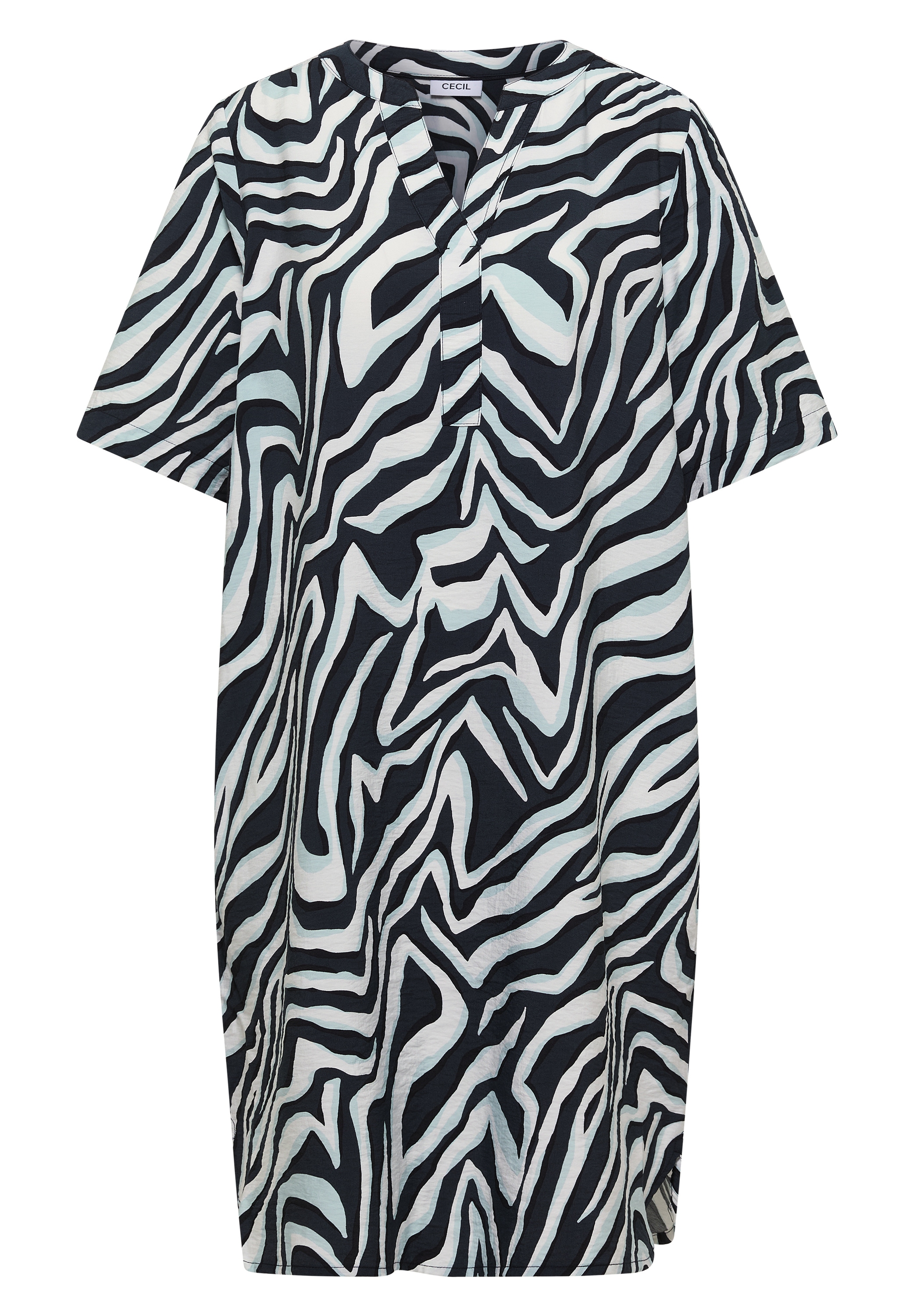 Cecil Sommerkleid Eingrifftaschen Split Neck, abstrahierter Zebraprint, Viskosemix, Sommerkleid