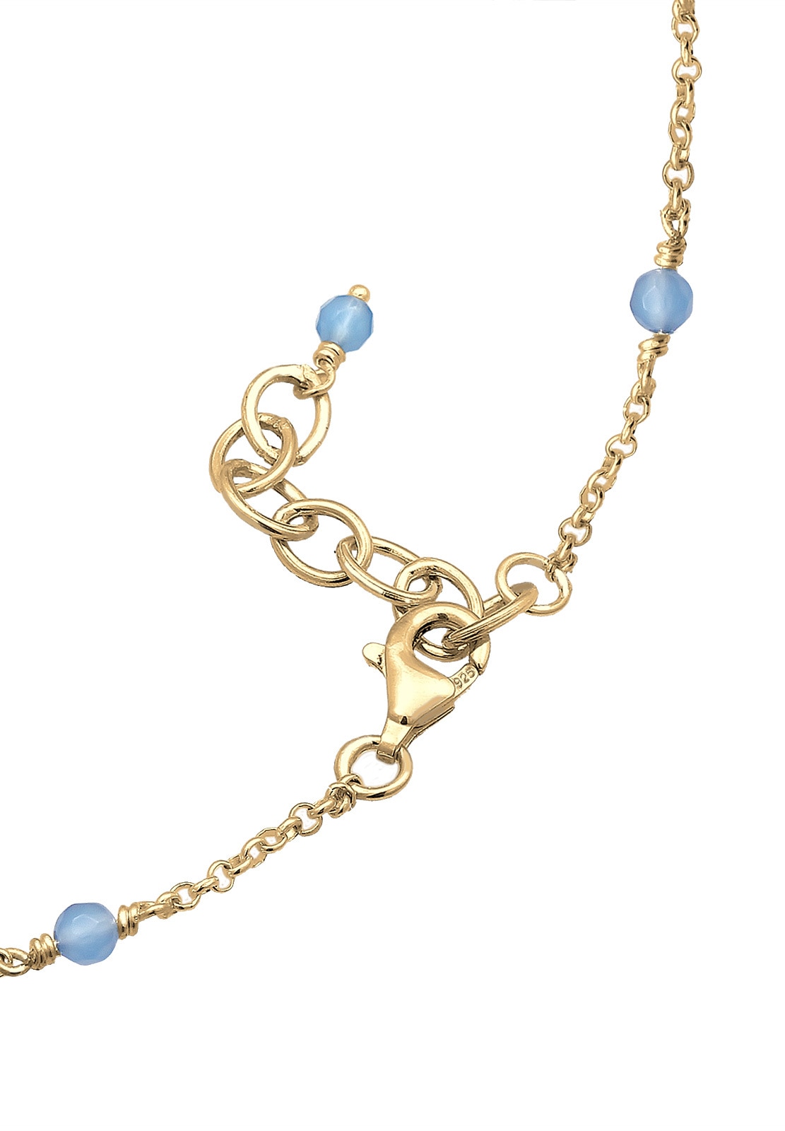 Elli Fußkette »Fußschmuck Achat Beads Blau 925 Sterling Silber vergoldet«