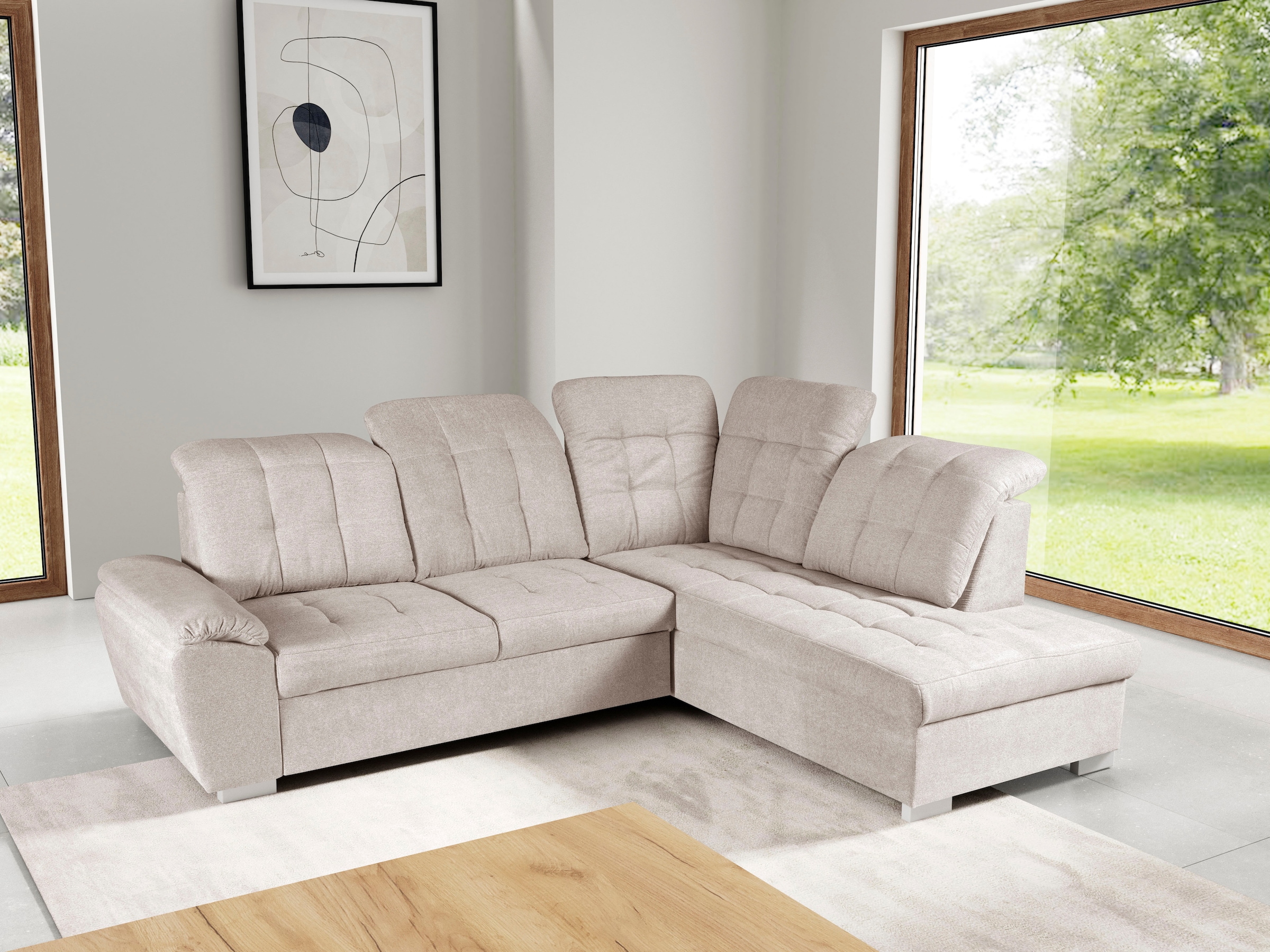 WERK2 Ecksofa »Brindisi, Multifunktion, bequem & komfortabel, Breite 263cm, L-Form« mit verstellbaren Kopfteilen, Bettfunktion & Bettkasten