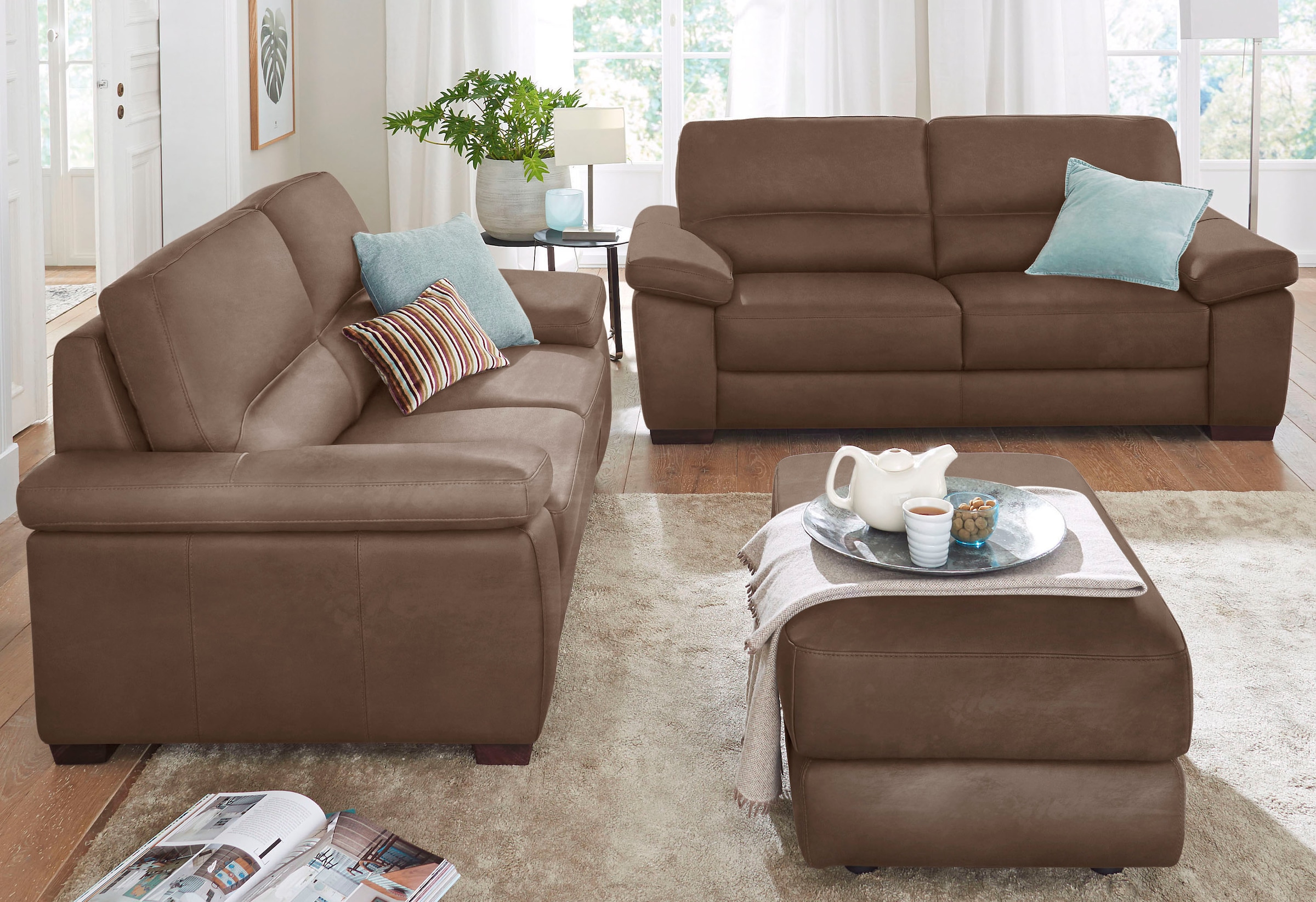 CALIA ITALIA Polstergarnitur »Gaia, hochwertige Garnitur aus 2-Sitzer & 3-Sitzer im edlen Design«, (Set, 2 tlg.), aus pflegeleichtem Luxus-Microfaser Ginevra Hydro Care