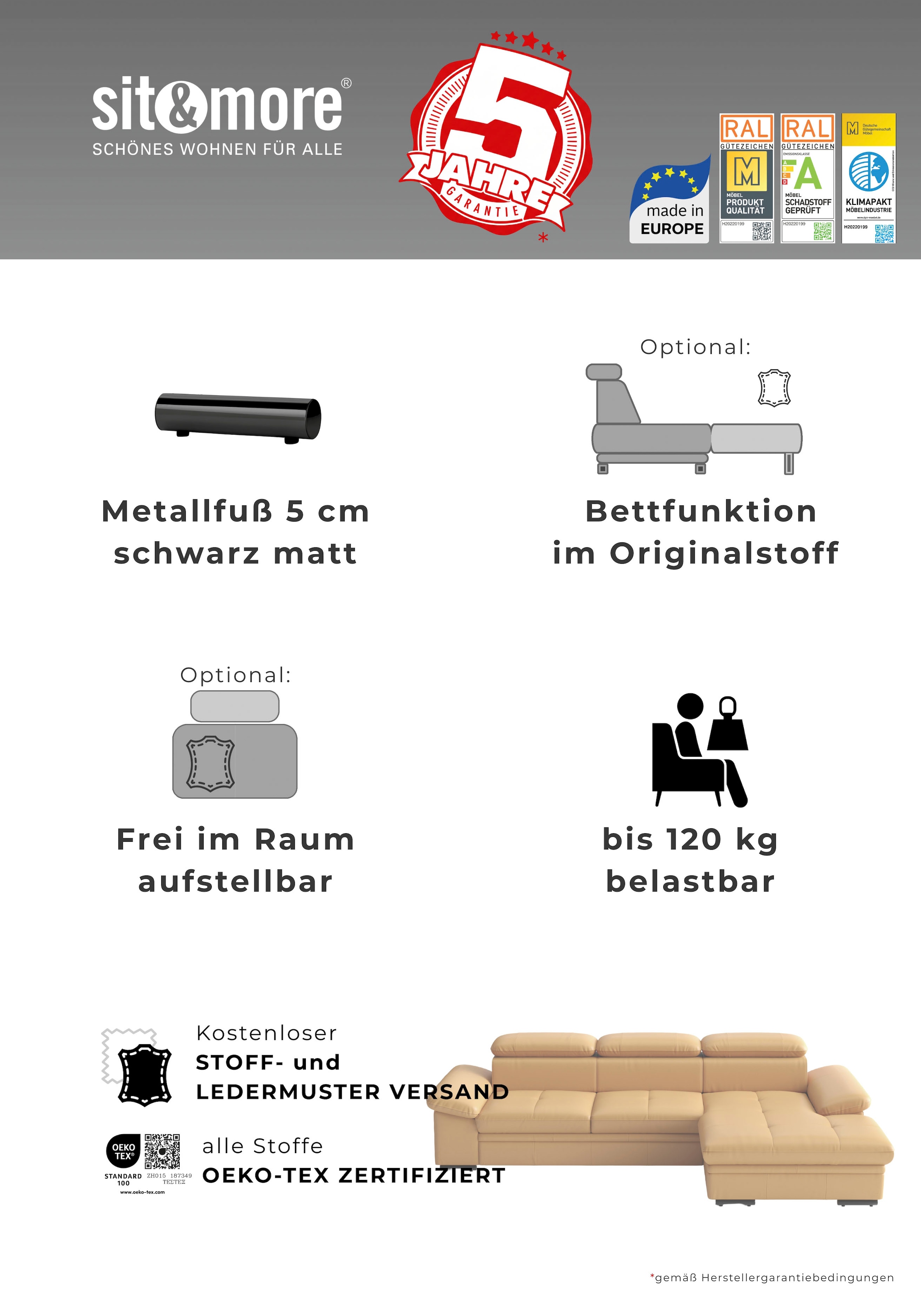 sit&more Polsterhocker »Viola, Leder, B: 102 cm« mit praktischen Stauraum