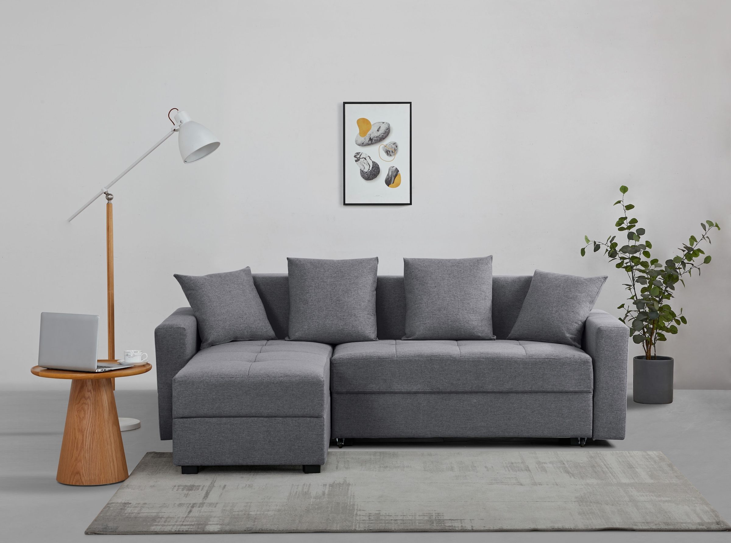 INOSIGN Ecksofa »KILLAM, 217 cm, L-Form, mit Schlaffunktion u. Bettkasten«, Recamiere rechts / links montierbar, in Cord und Webstoff