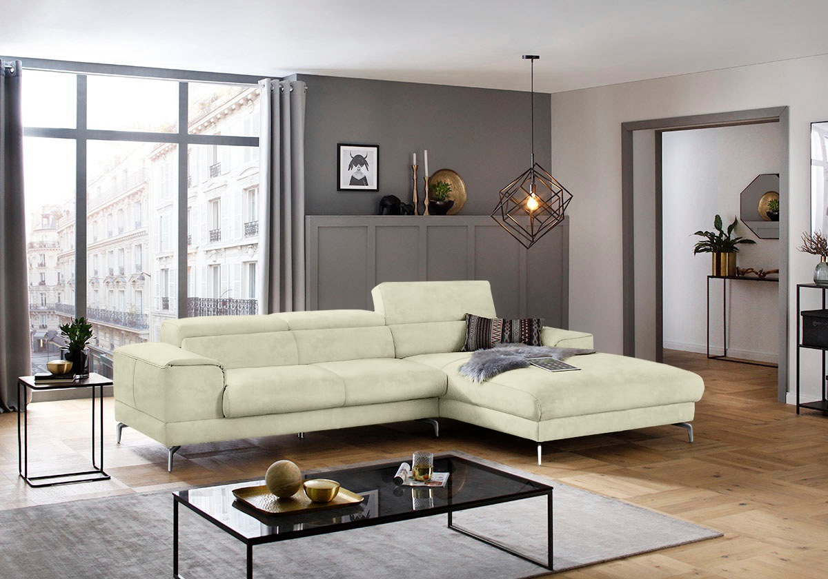 W.SCHILLIG Ecksofa »piedroo, Designsofa mit tollem Sitzkomfort, bequem und elegant, L-Form«, Kopfteilverstellung, wahlweise mit Sitztiefenverstellung, Breite 303cm