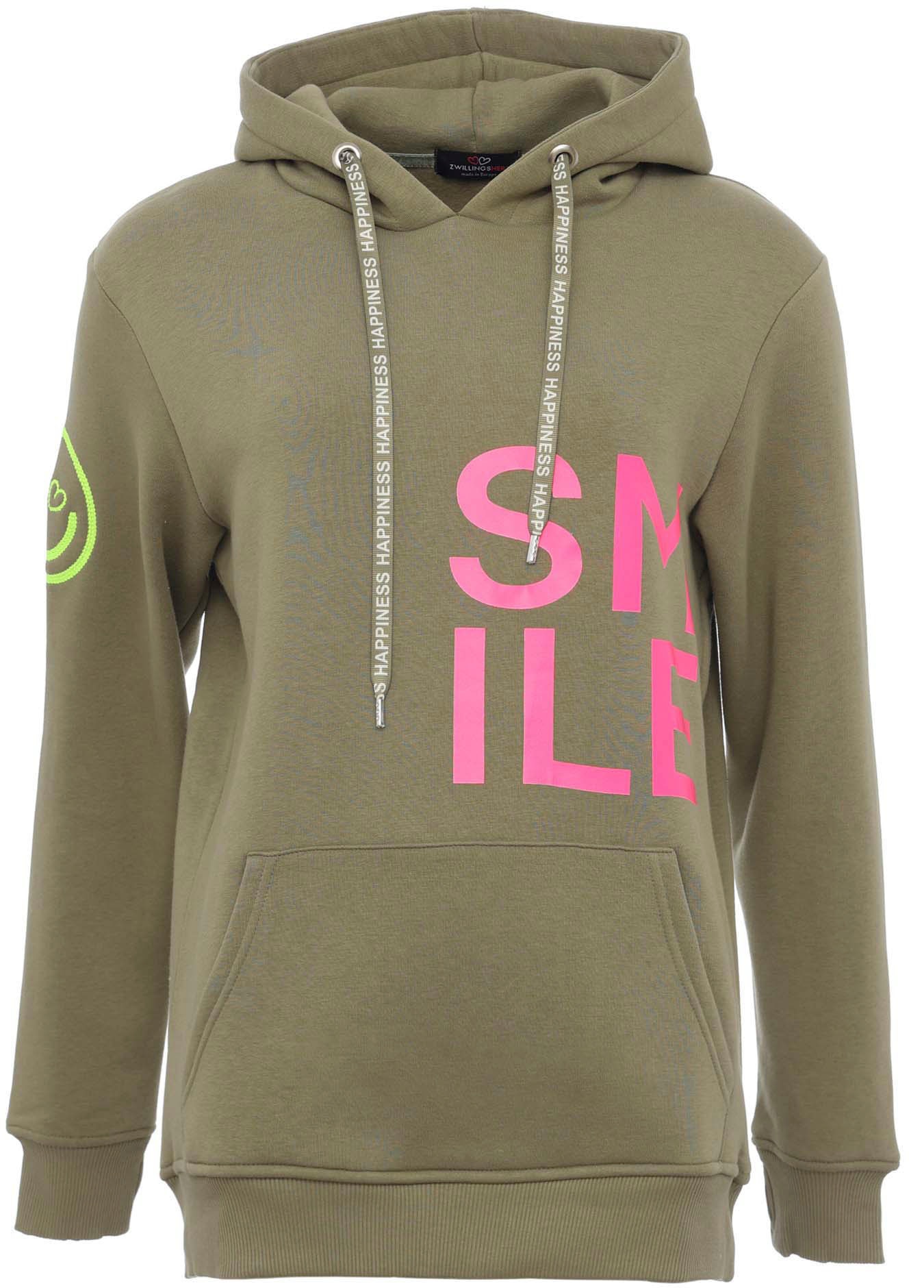 Zwillingsherz Hoodie »"Alissa"«, Langarm, Kapuze, Neon-Details, Kordelzug, Frontprint, Kängurutasche
