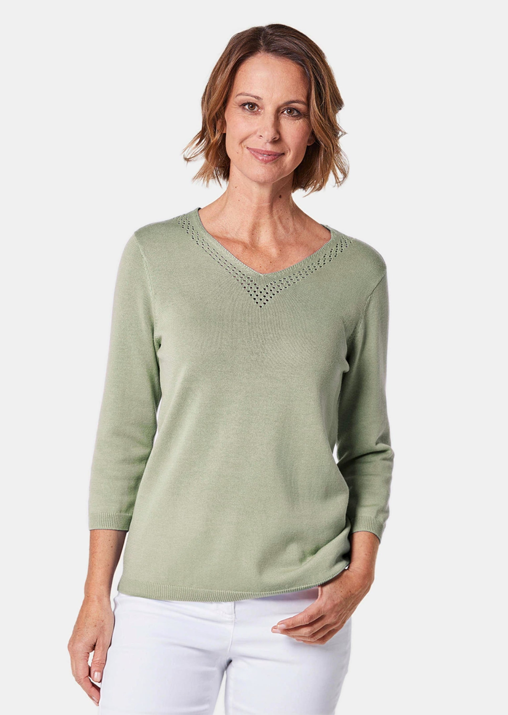 GOLDNER Rundhalspullover »Strickpullover Unkomplizierter Pullover mit V-Ausschnitt«