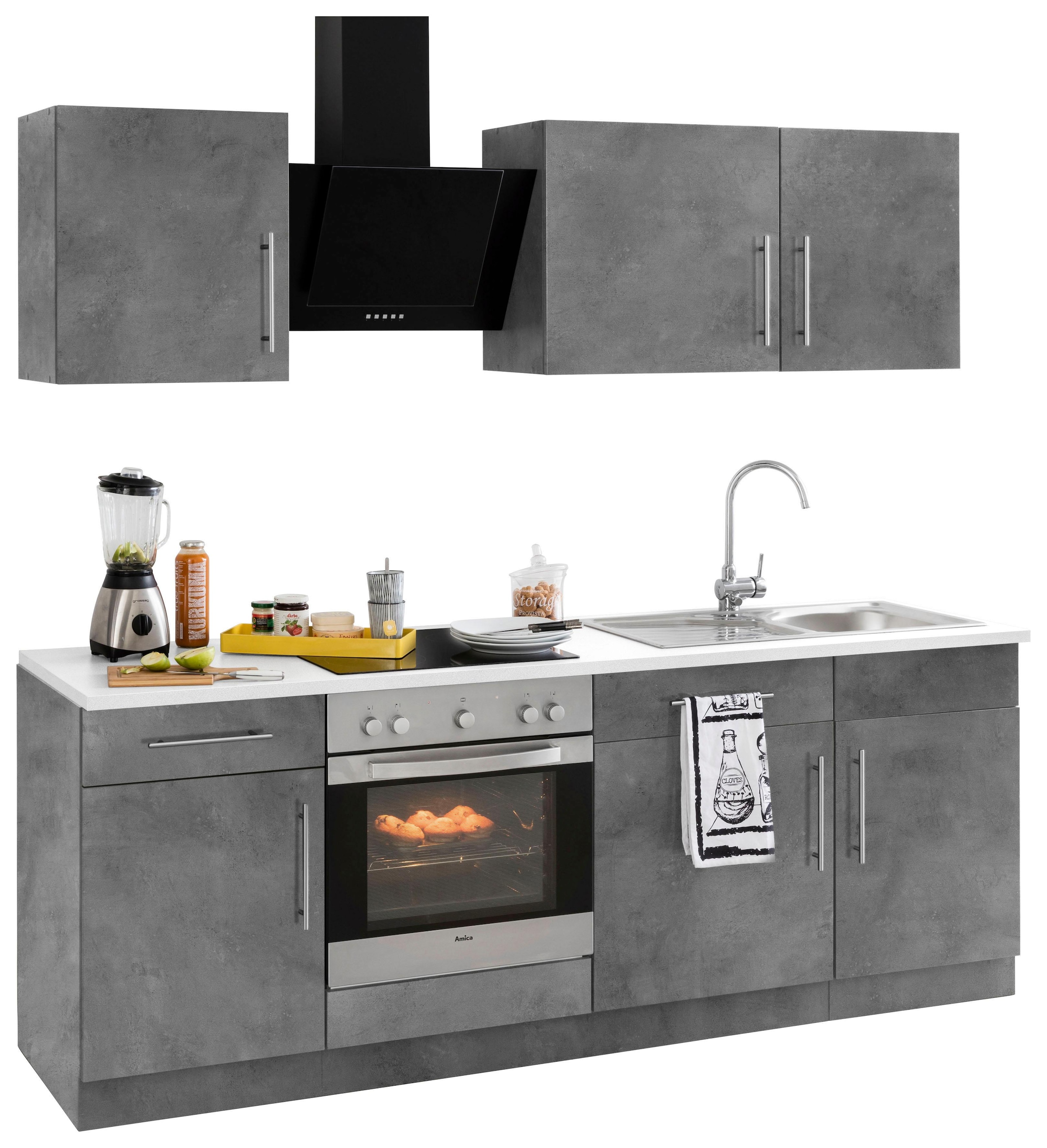 wiho Küchen Küchenzeile »Cali«, mit E-Geräten, Breite 220 cm mit  Metallgriffen auf Raten bestellen
