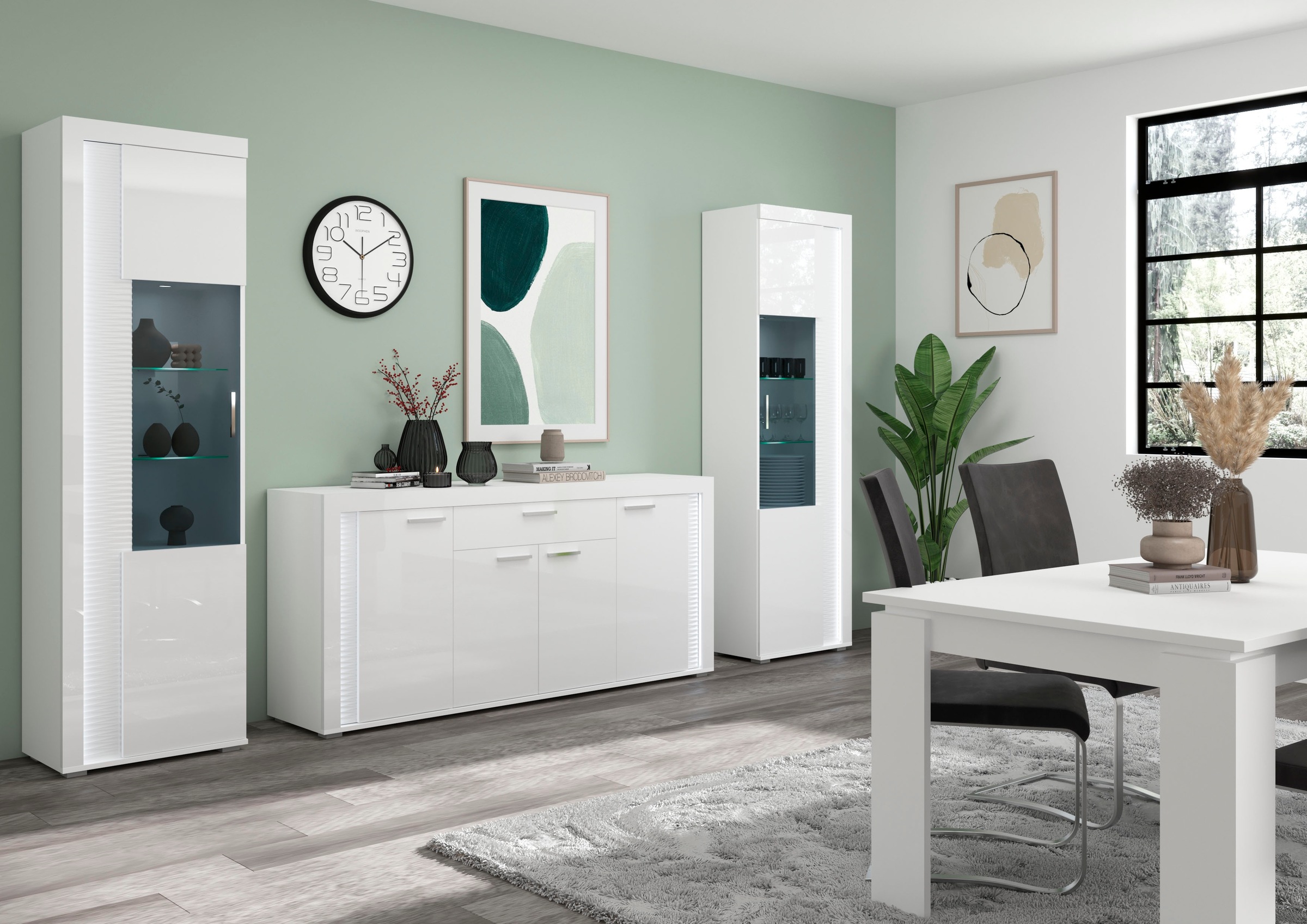 INOSIGN Sideboard »Viborg, Breite 182cm, inkl. vertikaler Frontbeleuchtung«, 4 Türen, 3 Einlegeböden, 6 Fächer, 1 Schubkasten, Anrichte, Schrank