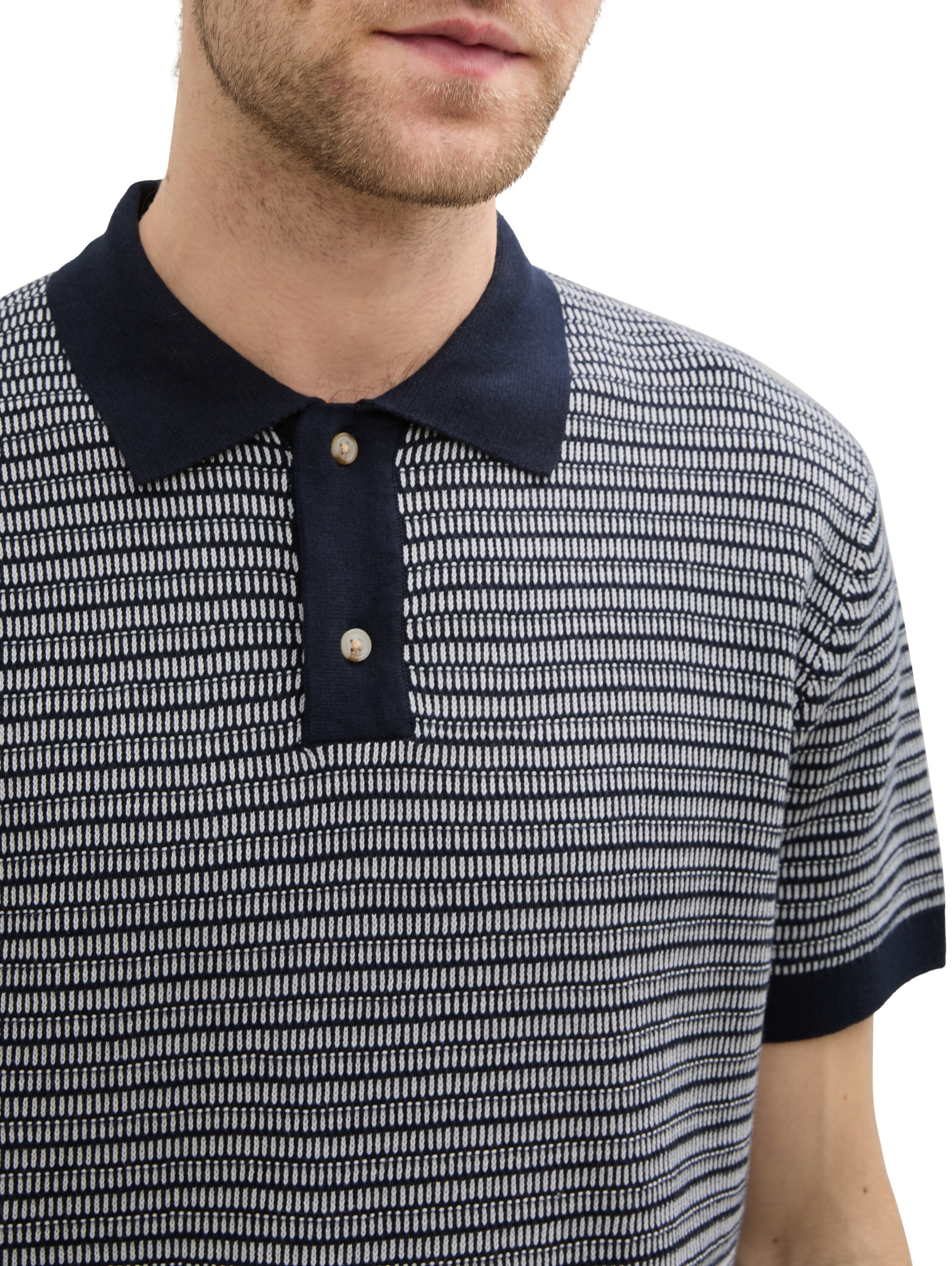 TOM TAILOR Kurzarmpullover mit Strick-Muster und Polo-Kragen