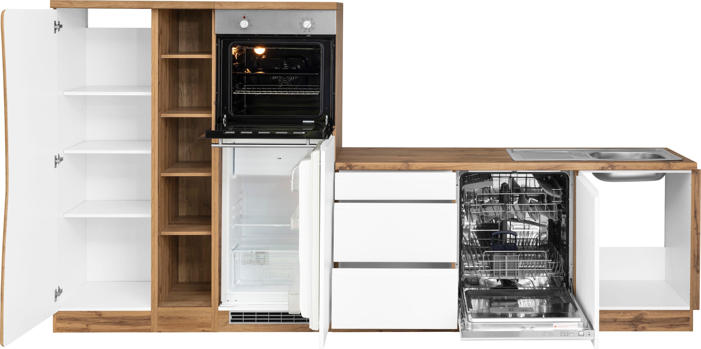 KOCHSTATION Winkelküche »KS-Bruneck«, Stellbreite 380/180 cm breit, ohne E-Geräten, MDF Fronten