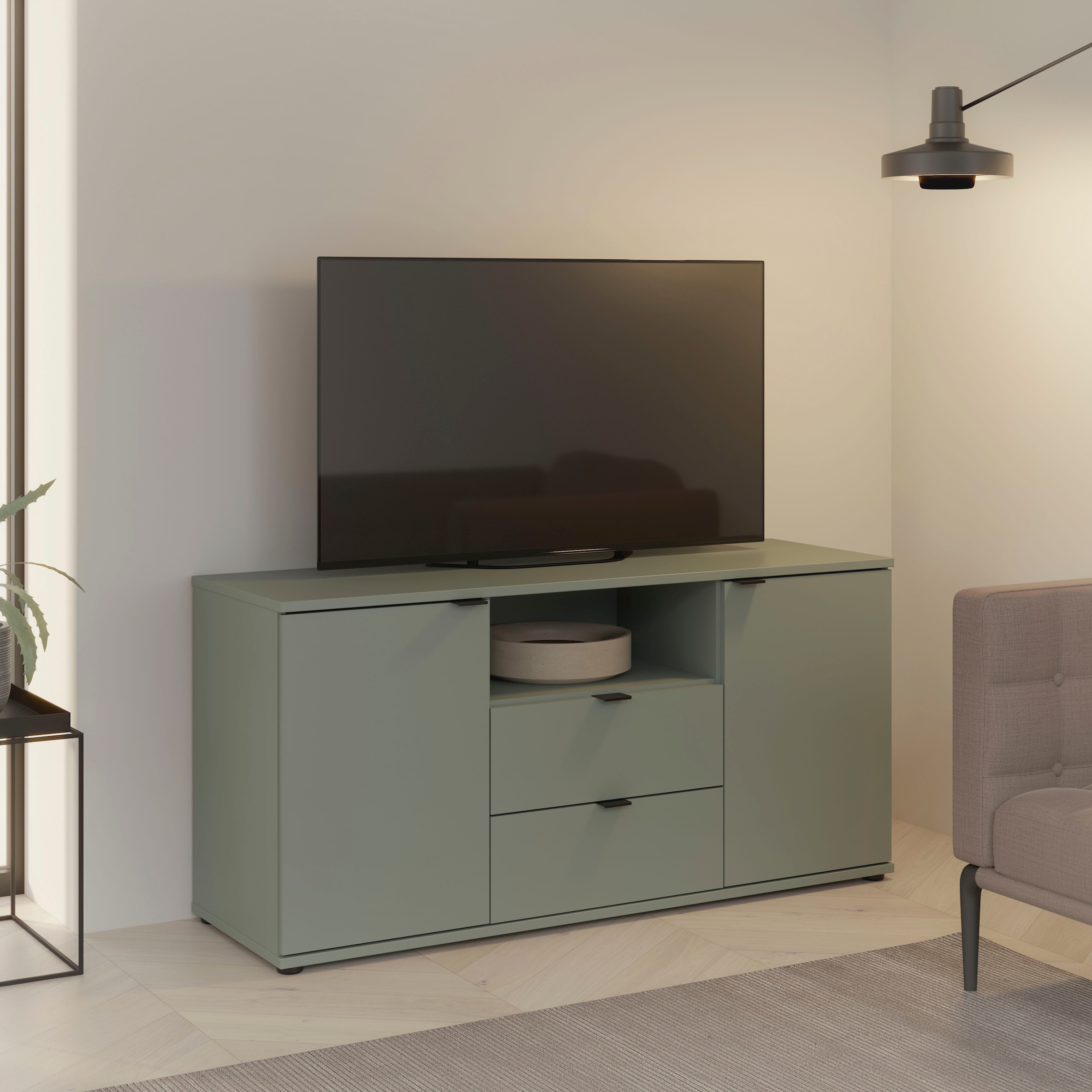FORTE Lowboard »Ganymede«, (Breite 129,8cm), TV Board, Stauraum, Schublade; Metallgriffe, Kabelführung