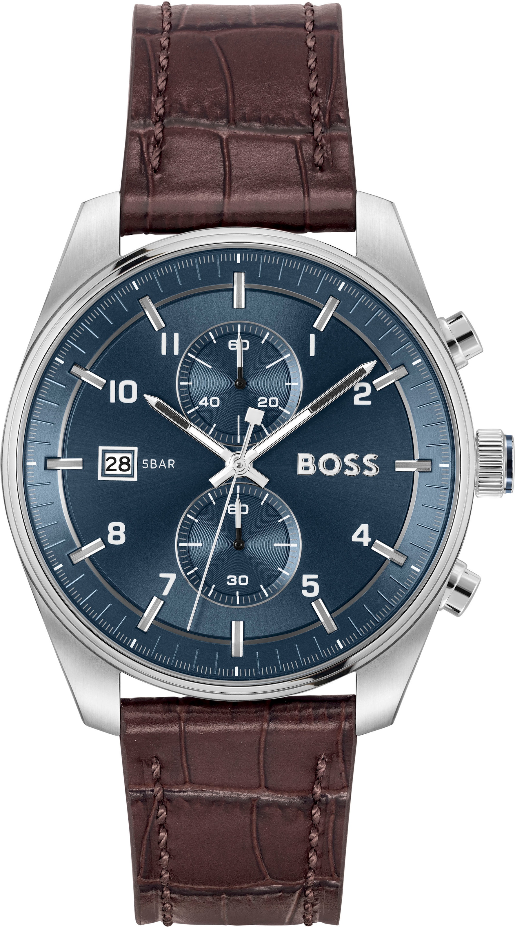 BOSS Chronograph »SKYTRAVELLER«, Quarzuhr, Armbanduhr, Herrenuhr, Lederarmband, analog, Tag