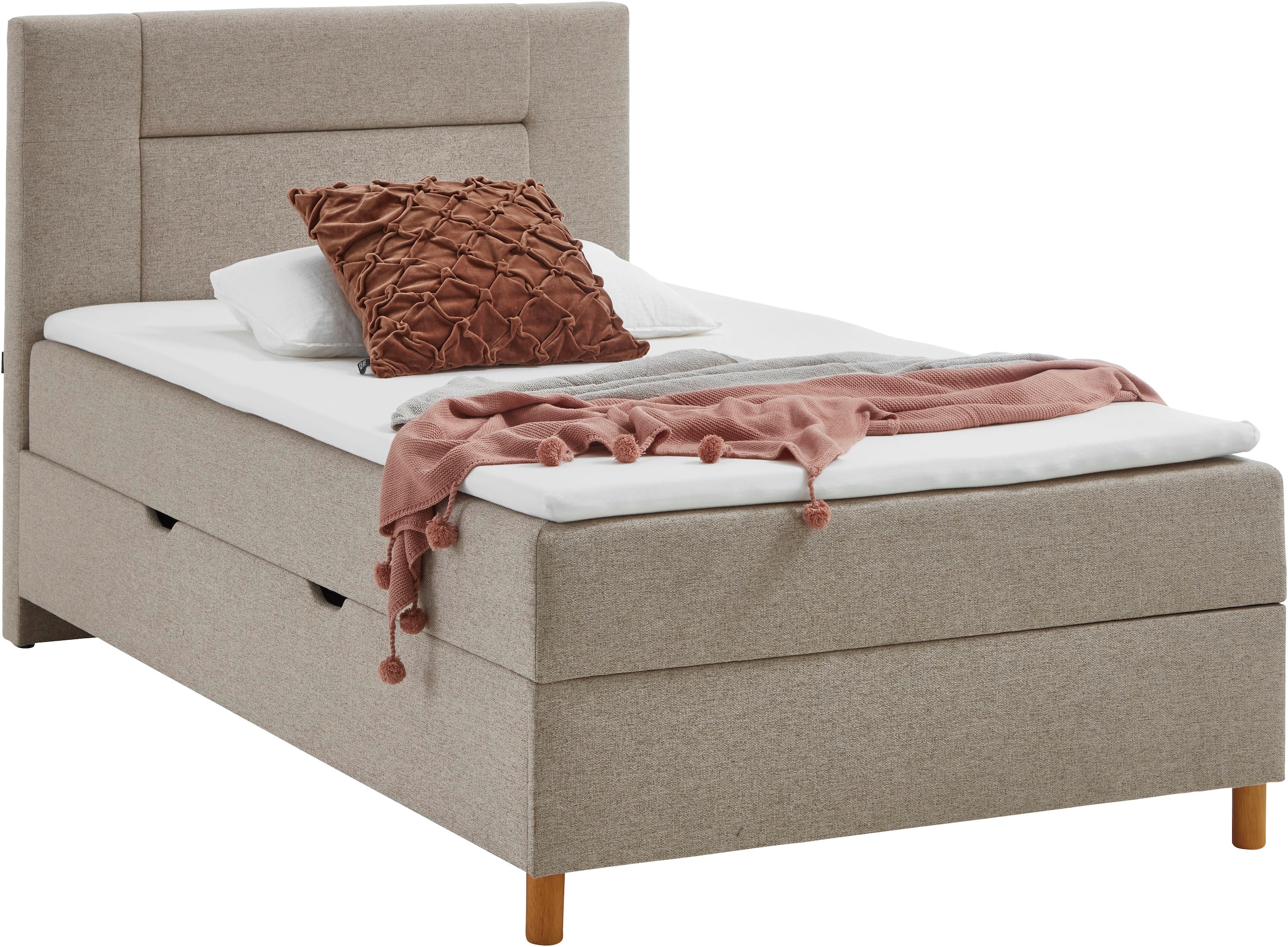 INOSIGN Boxbett »Escalon II, Boxbett mit Bettkasten, inklusive Topper«, Bett erhältlich in den Breiten 120x200cm und 180x200cm, mit Holzfüßen