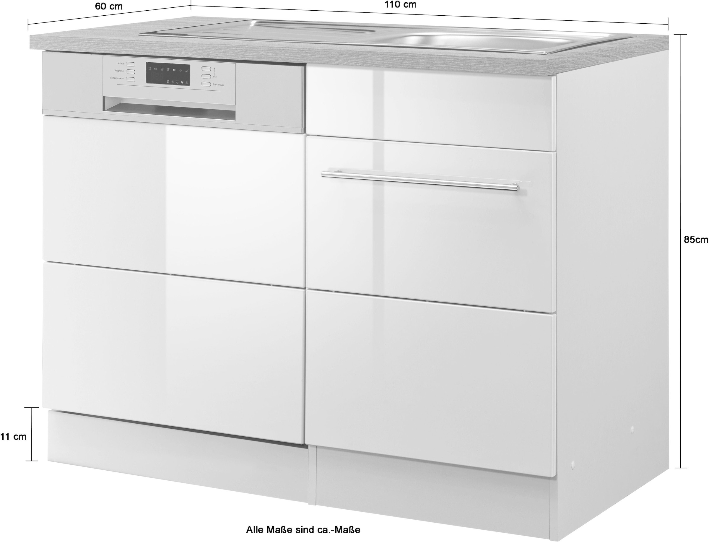 HELD MÖBEL Spülenschrank »Wien«, Breite 110 cm, inkl. Möbelfront für teilintegrierbaren Geschirrspüler