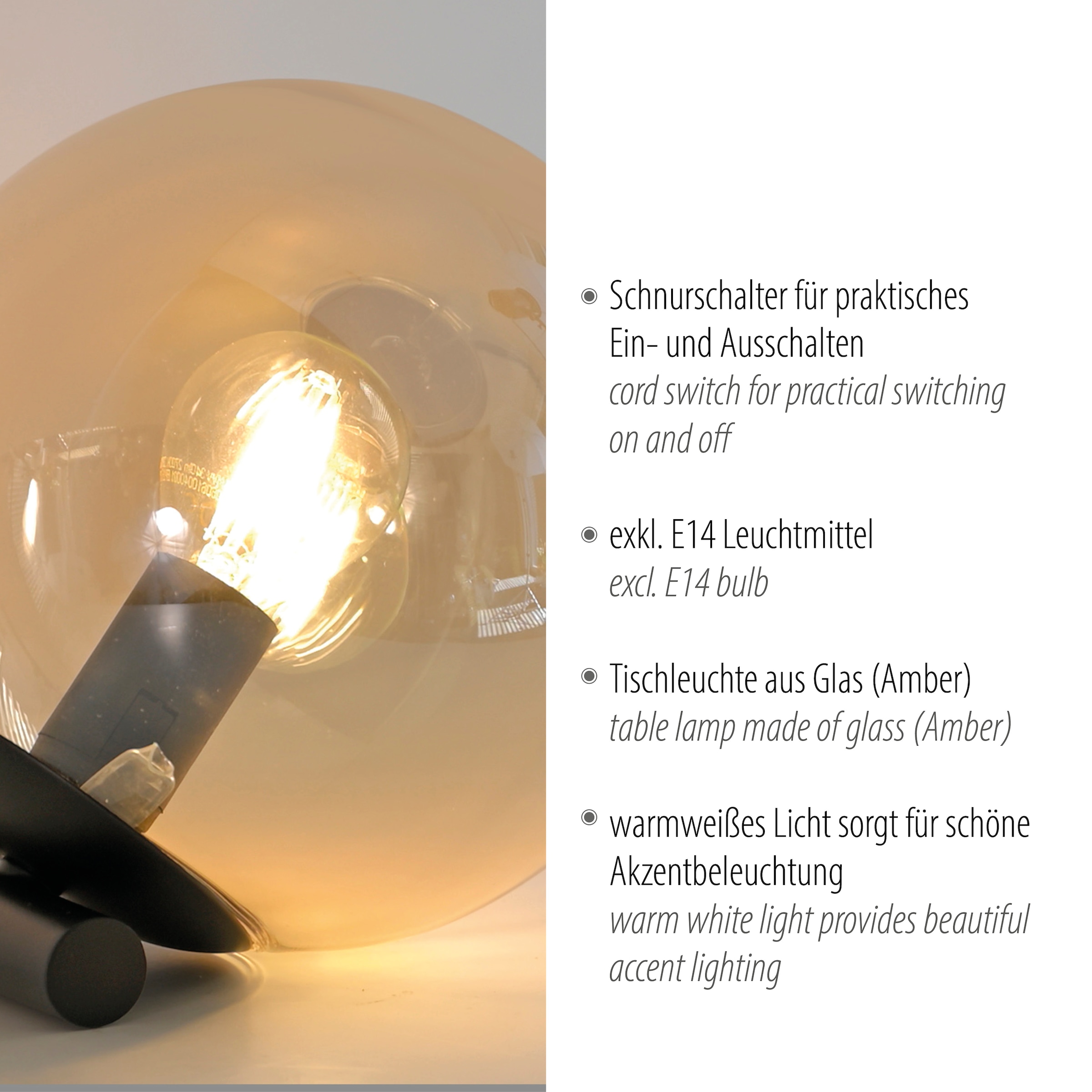 my home Tischleuchte »Nymölla« E14 Tischleuchte mit großer Glaskugel, amberfarben oder opal matt weiß