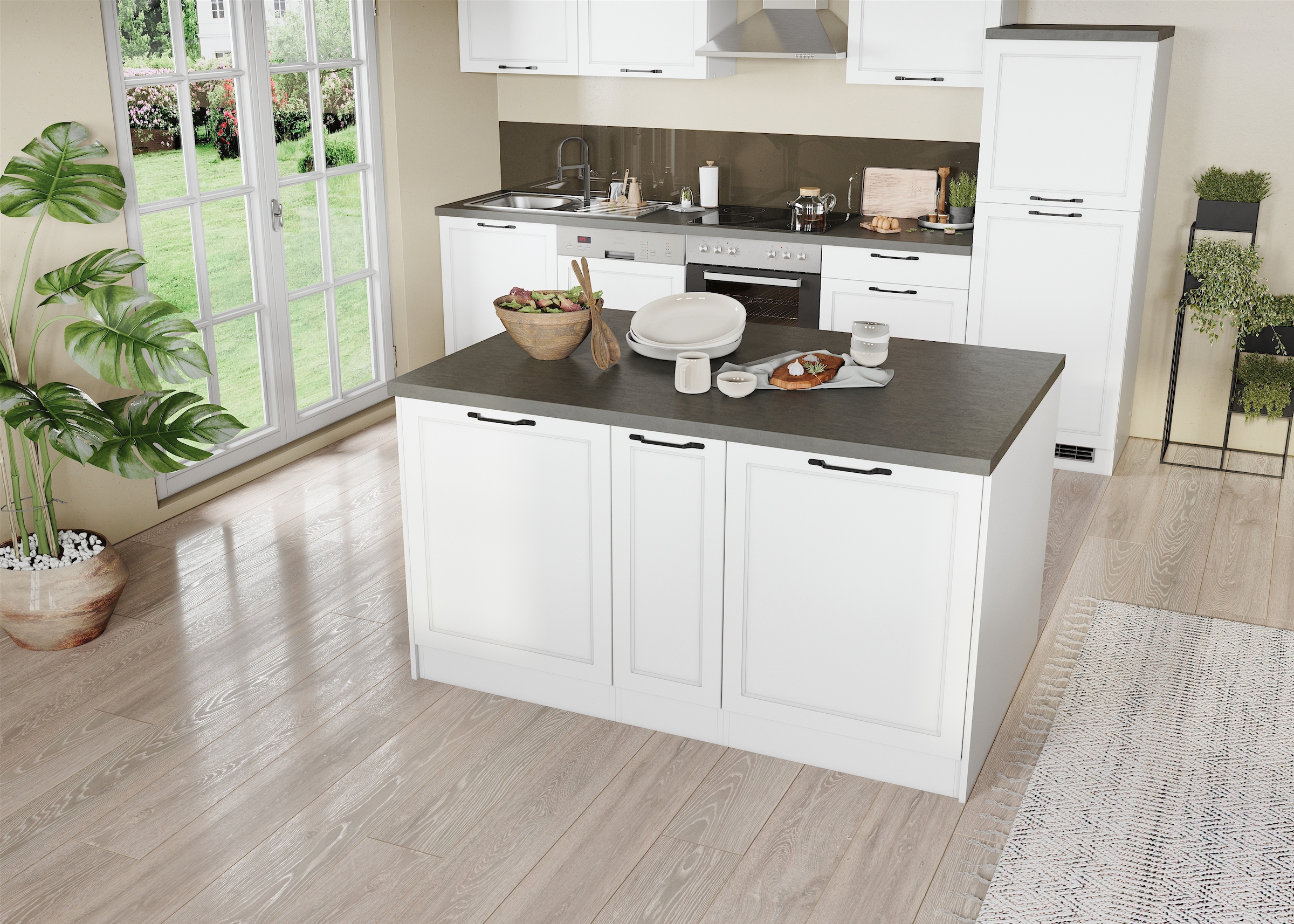 KOCHSTATION Kücheninsel »KS-Lani, Breite 153 cm, mit Flaschenregal« MDF-Fronten, Arbeitsplatte 38mm stark