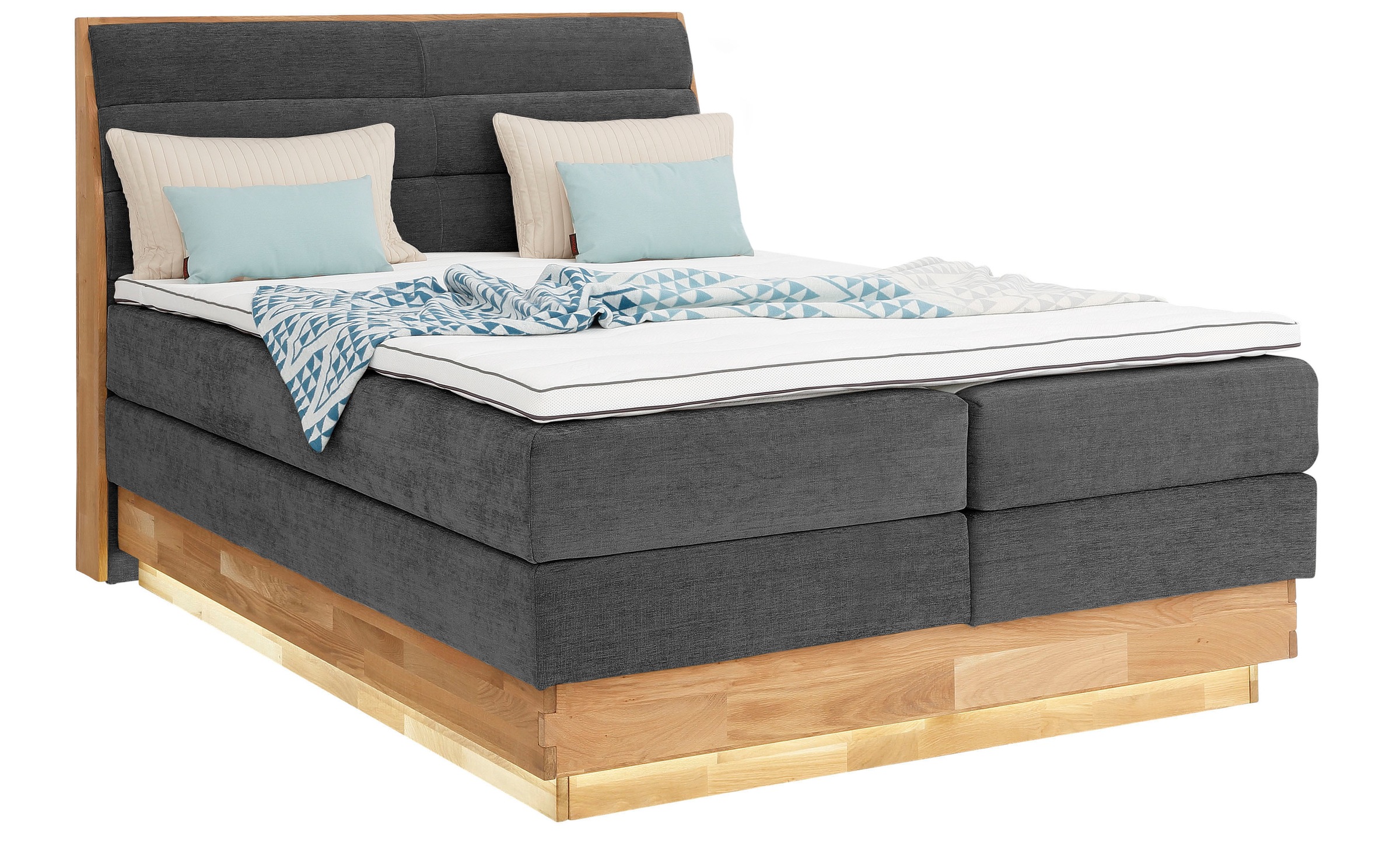 OTTO products Boxspringbett, LED-Beleuchtung, mit zertifizierten, recycelten Bezugsstoffen