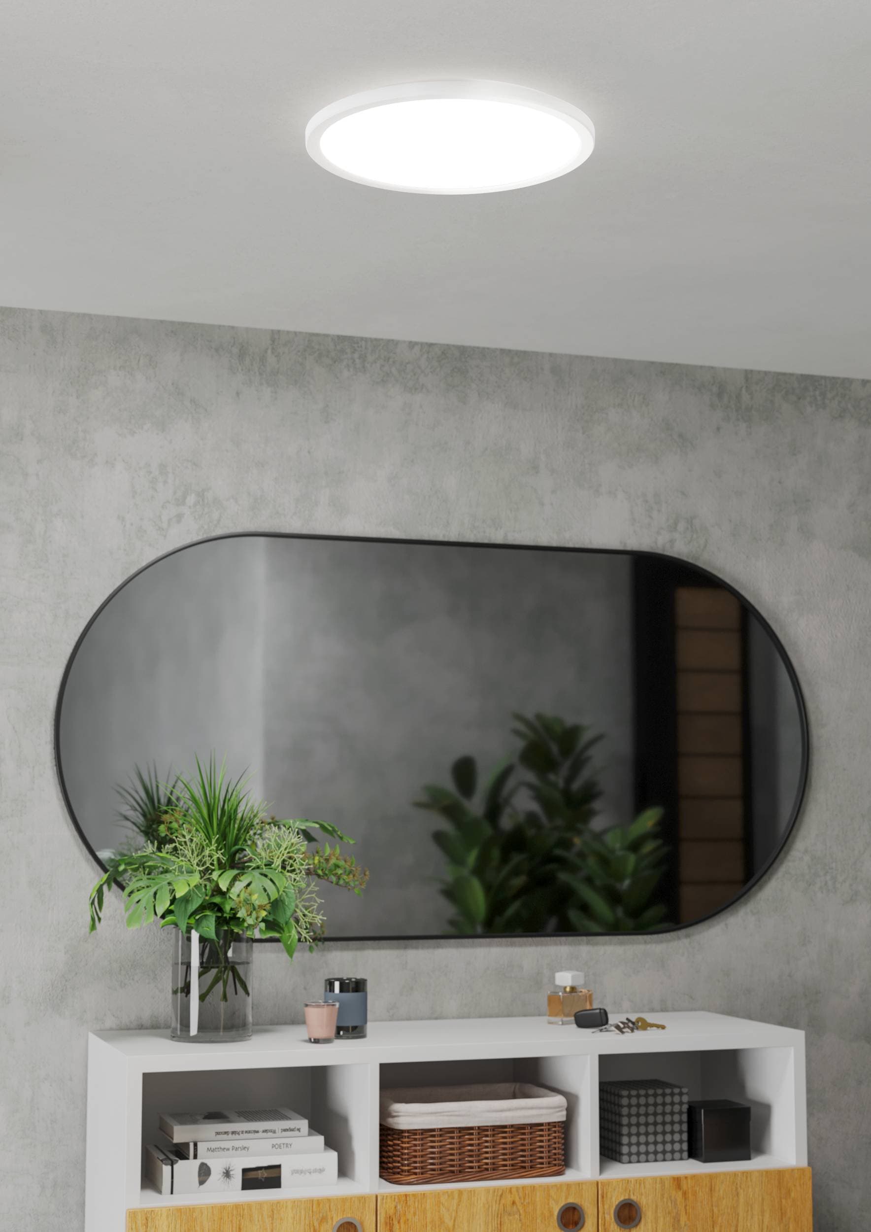 EGLO Deckenleuchte »Rovito-R Deckenlampe, Deckenbeleuchtung, Badlampe, Kunststoff, IP44« LED-Modul 1 Stk. Kaltweiß | Neutralweiß | Warmweiß Wand-/Deckenleuchte - H3 x Ø38,9 cm - weiß - 18,5W inkl.