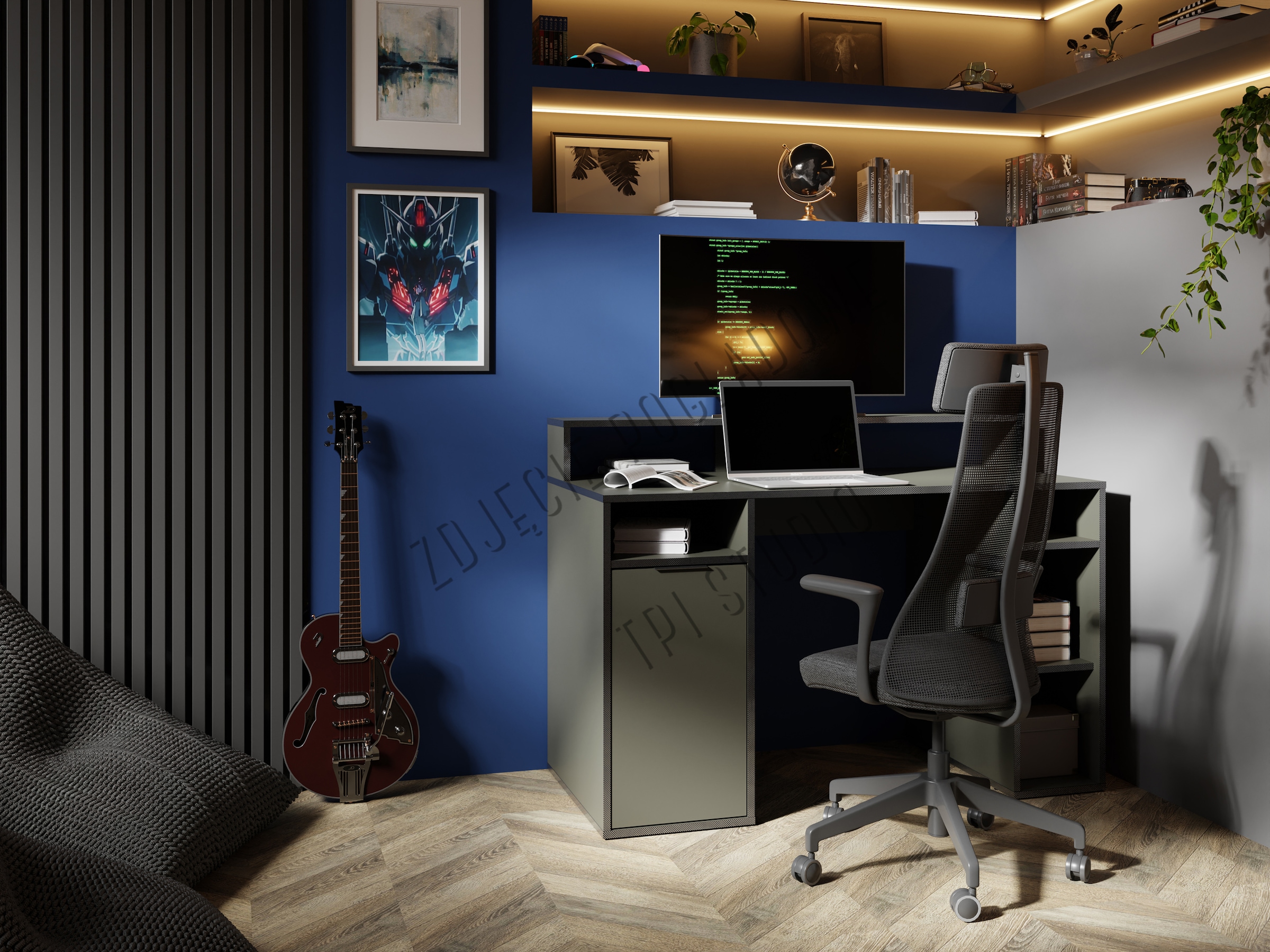 INOSIGN Schreibtisch »Orem«, Gamingtisch mit Tür und Monitoraufsatz, Breite 125 x 55 cm