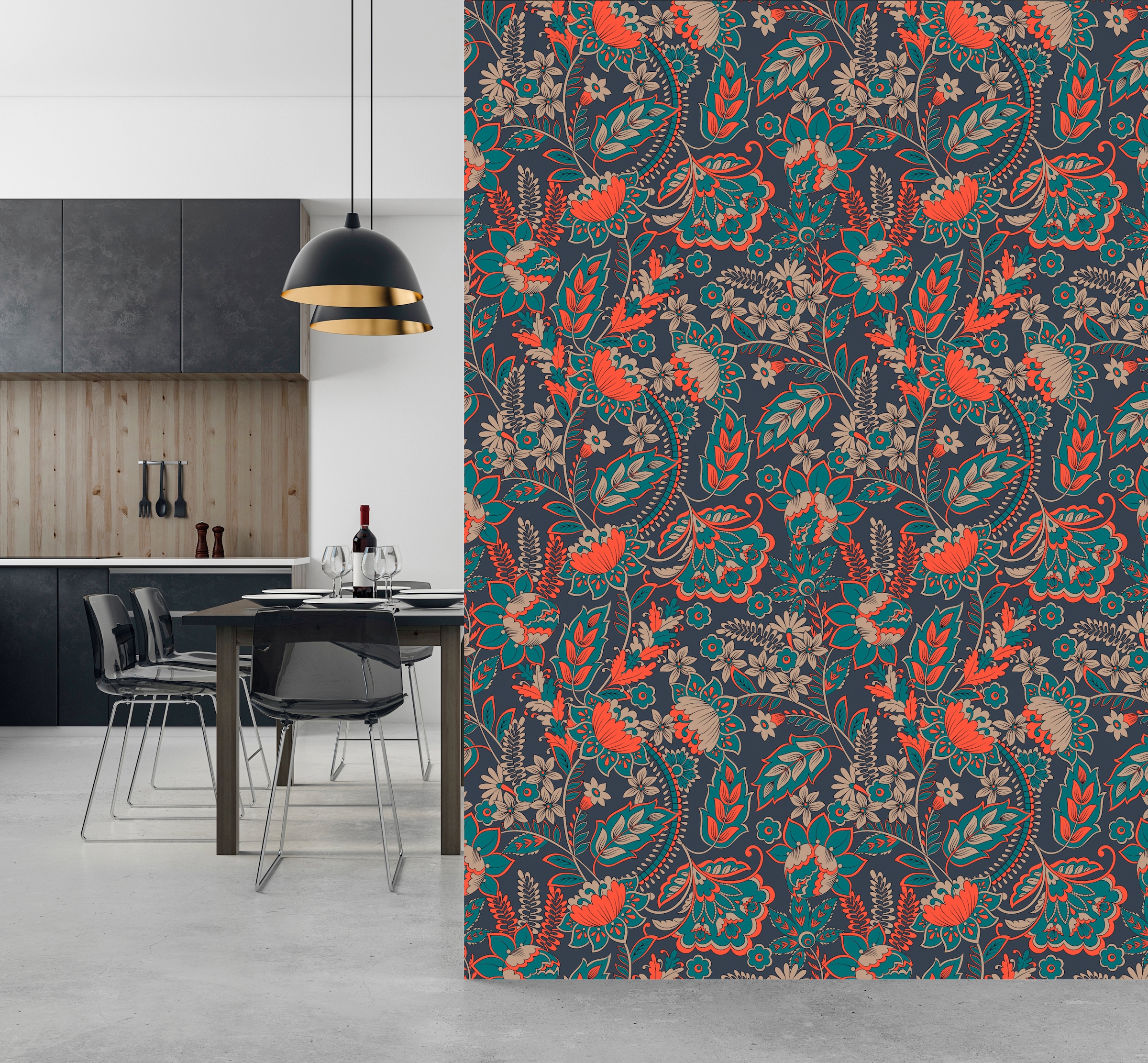 queence Vinyltapete »Maxime«, bedruckt-Motiv-botanisch-floral-gemustert-natürlich, 90x250cm, selbstklebend, kinderleichte Anbringung, Sticker