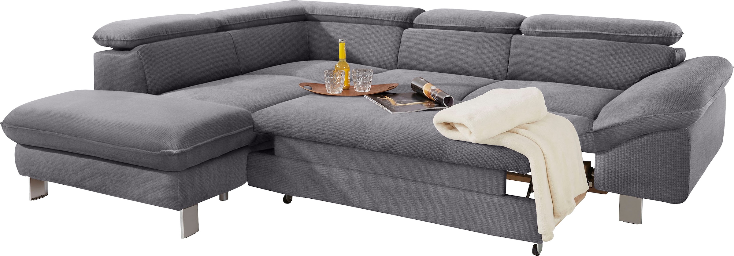 COTTA Polstergarnitur »Driver L-Form«, (Set, 2 tlg.), Set bestehend aus: Ecksofa mit Kopfteilverstellung & Hocker