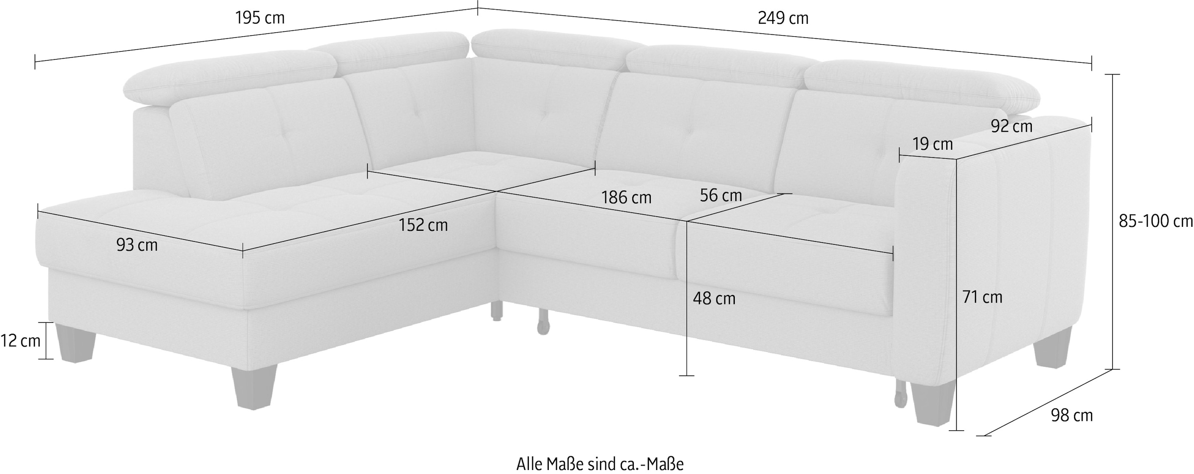 sit&more Ecksofa »Belluci L-Form«, inklusive Federkern, wahlweise mit Bettfunktion und Bettkasten