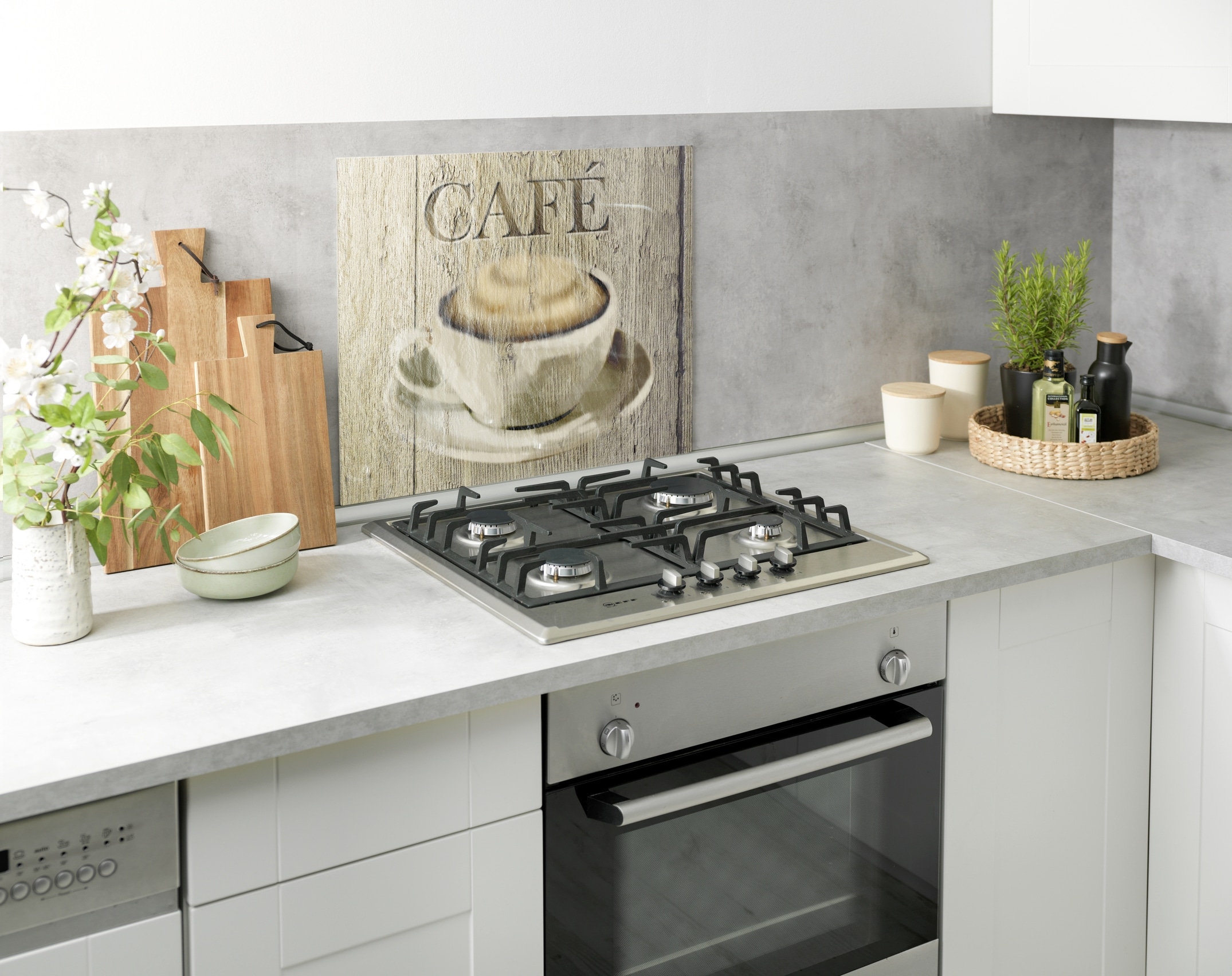 WENKO Spritzschutz »Modell Café«, Küchenrückwand für Herd oder Spüle, gehärtetes Glas