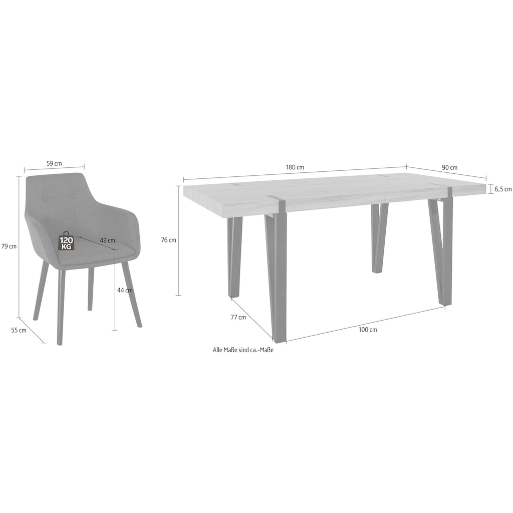 Home affaire Essgruppe »Sanchez und Bradford«, (Set, 5 tlg.), mit Tisch, Breite 180 cm