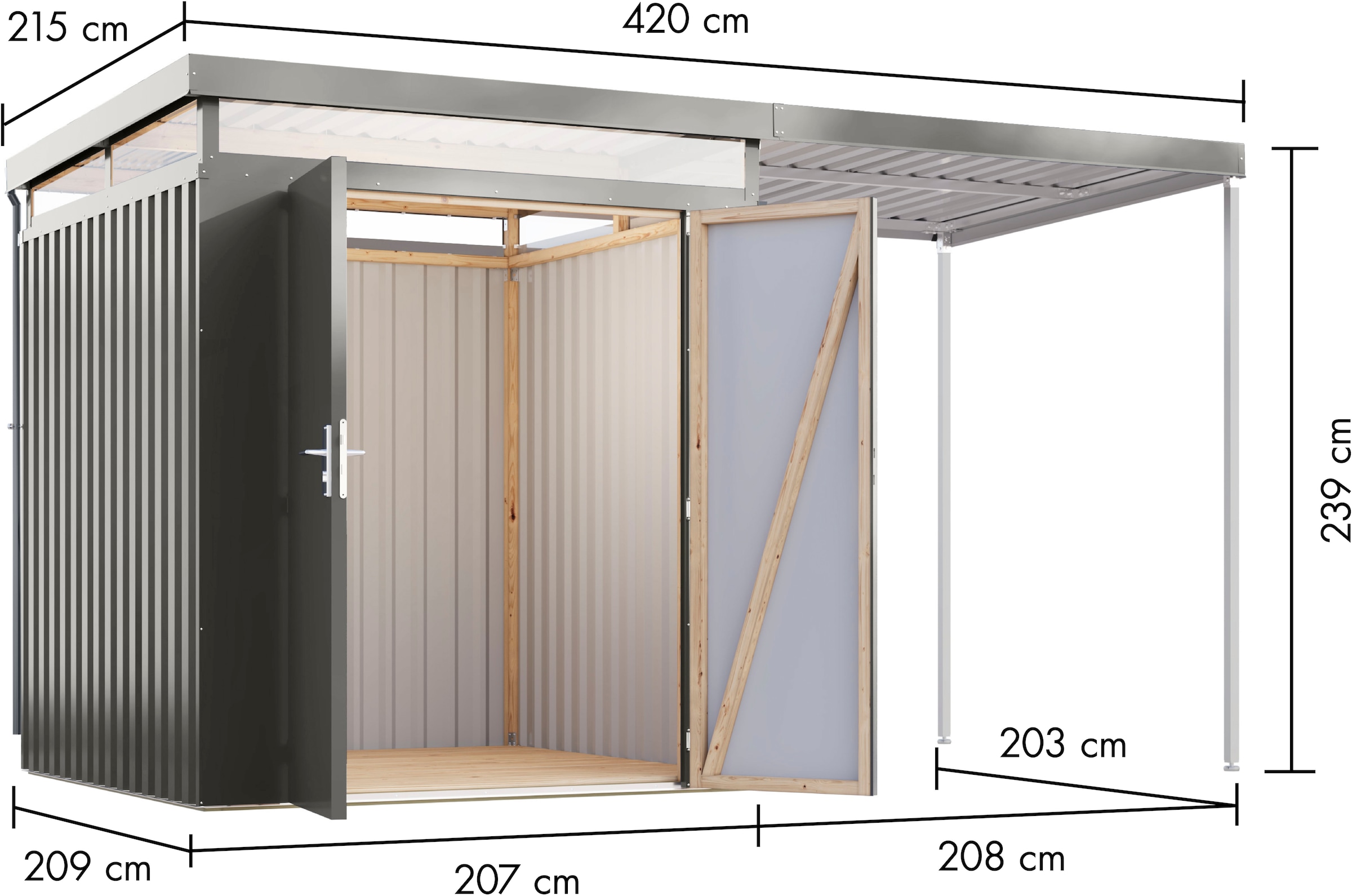 Karibu Gerätehaus »Titanium 2 SET mit Anbaudach«