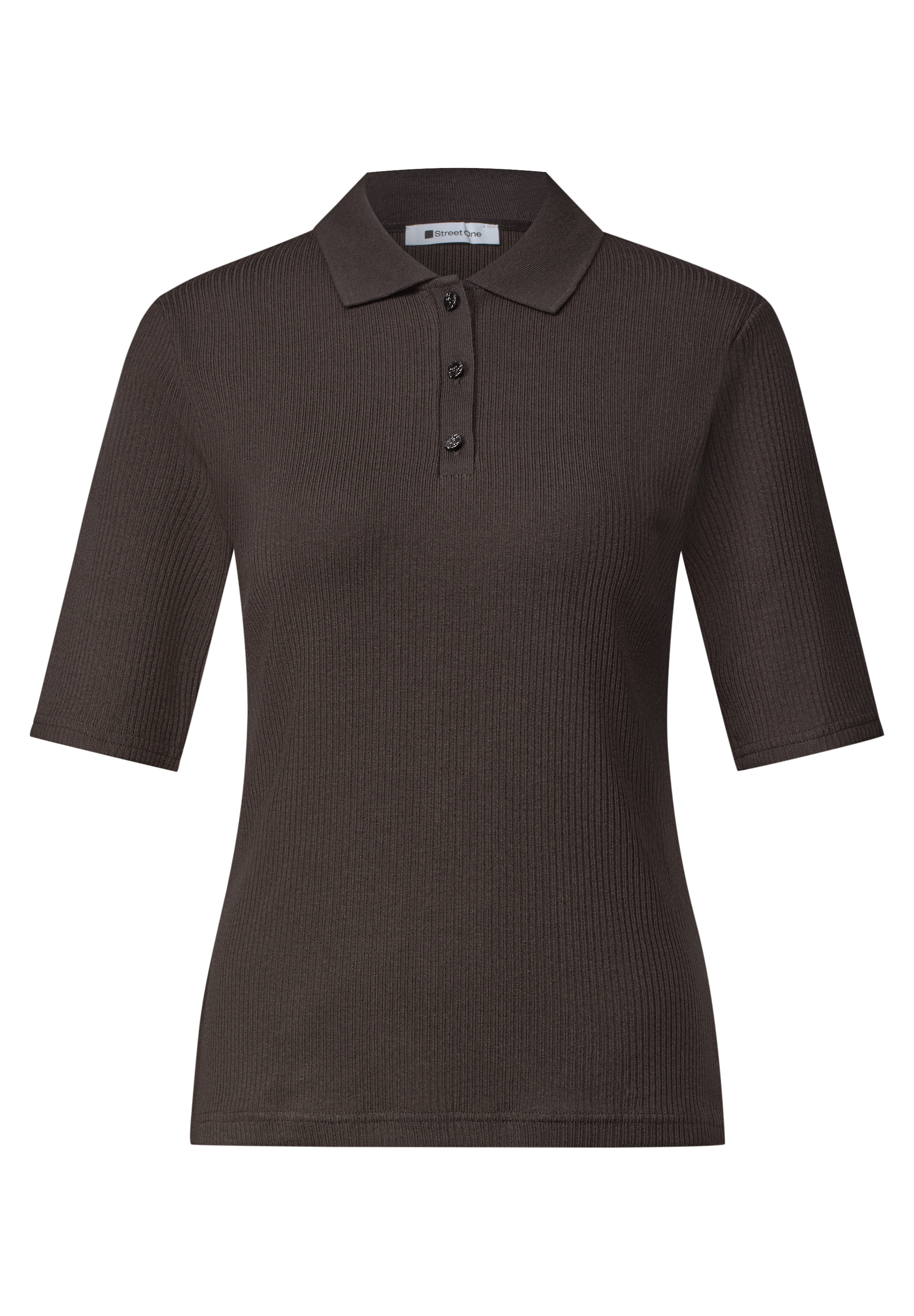 STREET ONE Poloshirt Sommershirt im Strick-Look mit Rippstruktur