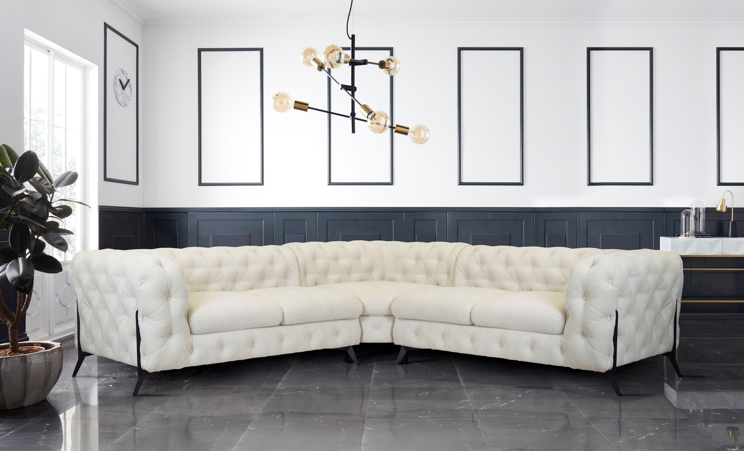 Leonique Chesterfield-Sofa »Amaury L-Form«, Chesterfield-Optik, Breite/Tiefe je 262 cm, Fußfarbe wählbar