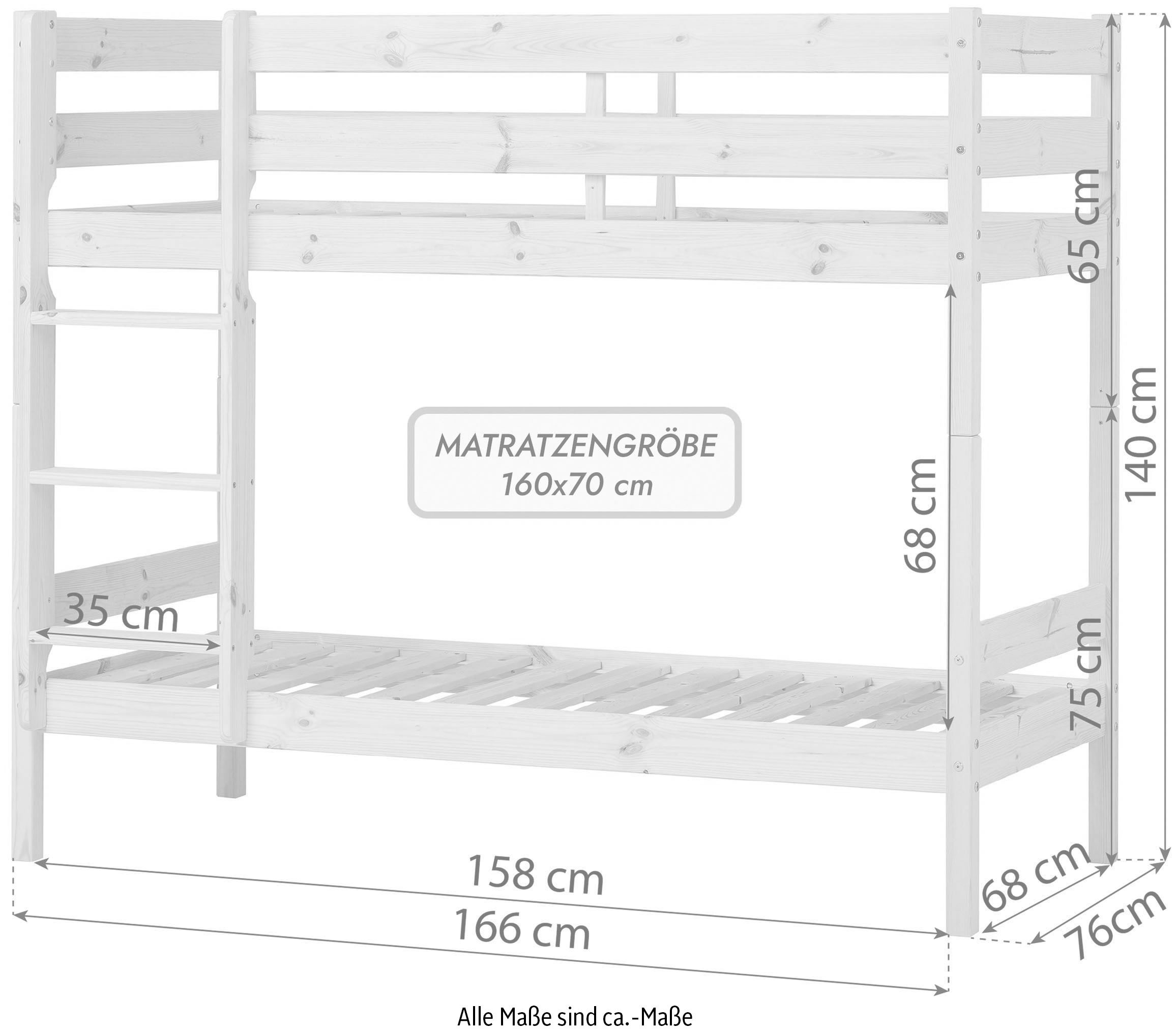 Hoppekids Etagenbett »ECO Comfort Kinderbett 90x200 oder 70x160 aus Massivholz in 4 Farben«, TÜV, FSC und Nordisches Umweltzeichen – wahlweise mit Matratzen