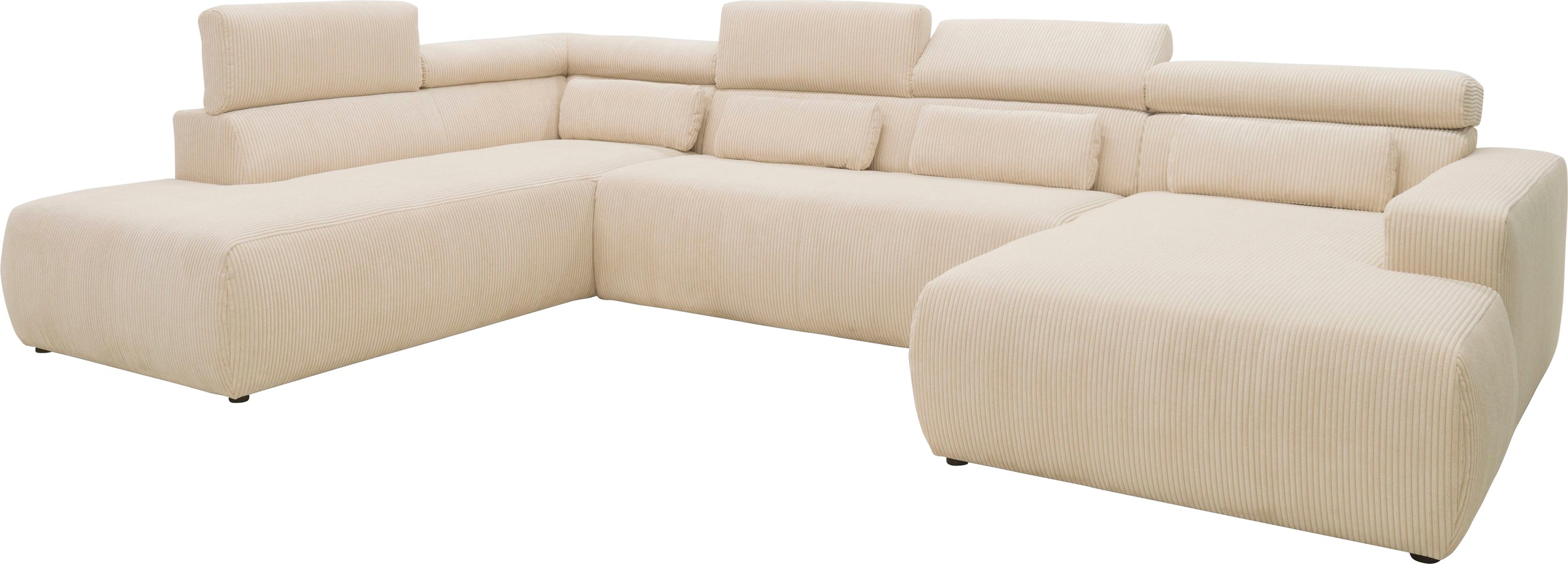 DOMO collection Wohnlandschaft »Brandon, belastbar bis 140kg/ Sitz, B/T: 359/228 cm, U-Form«, ohne Sitztiefenverstellung, Cord, creme