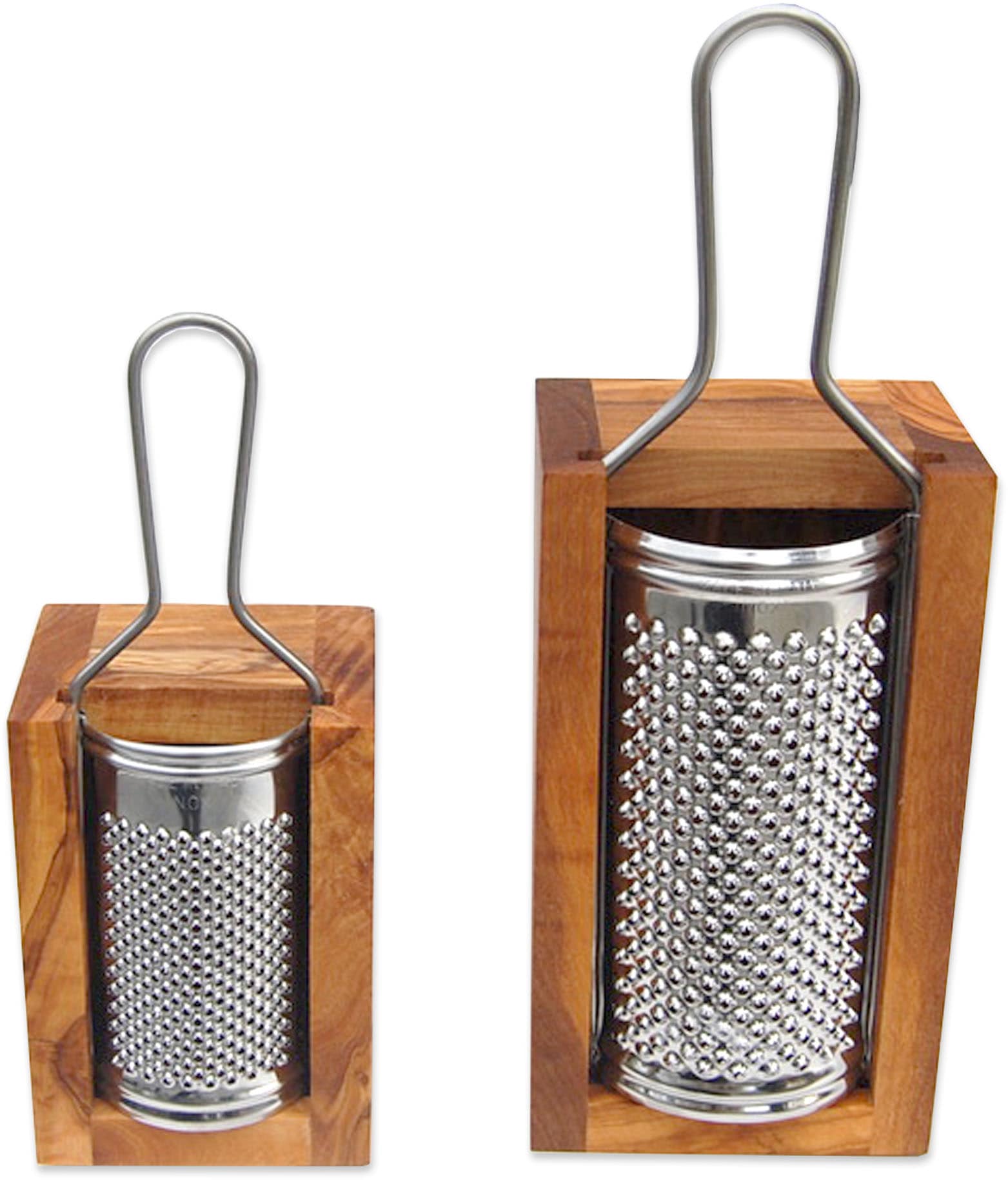 Olivenholz-erleben Käsereibe »für Hartkäse und Muskat, aus Edelstahl mit Olivenholzbox«, (Set, 2 St., Metallreibe Edelstahl mit Auffangbox aus Olivenholz), Metallreibe aus Edelstahl, Auffangbox aus Olivenholz, auch für Muskat