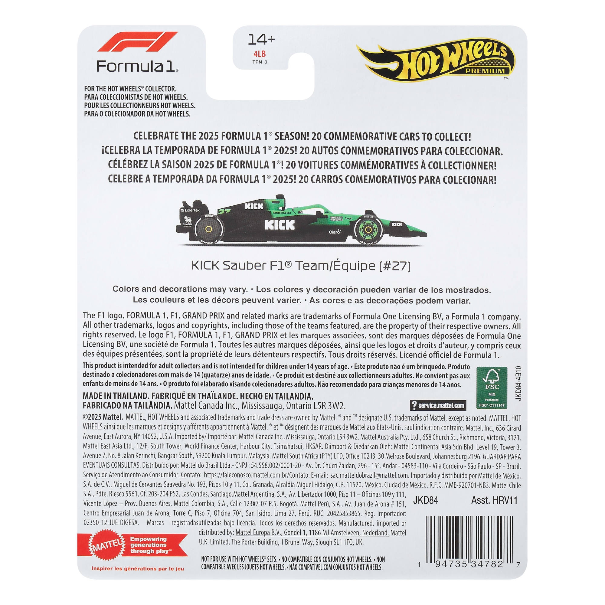 Hot Wheels Spielzeug-Auto »Hot Wheels Premium F1 - Team Sauber Driver 1«