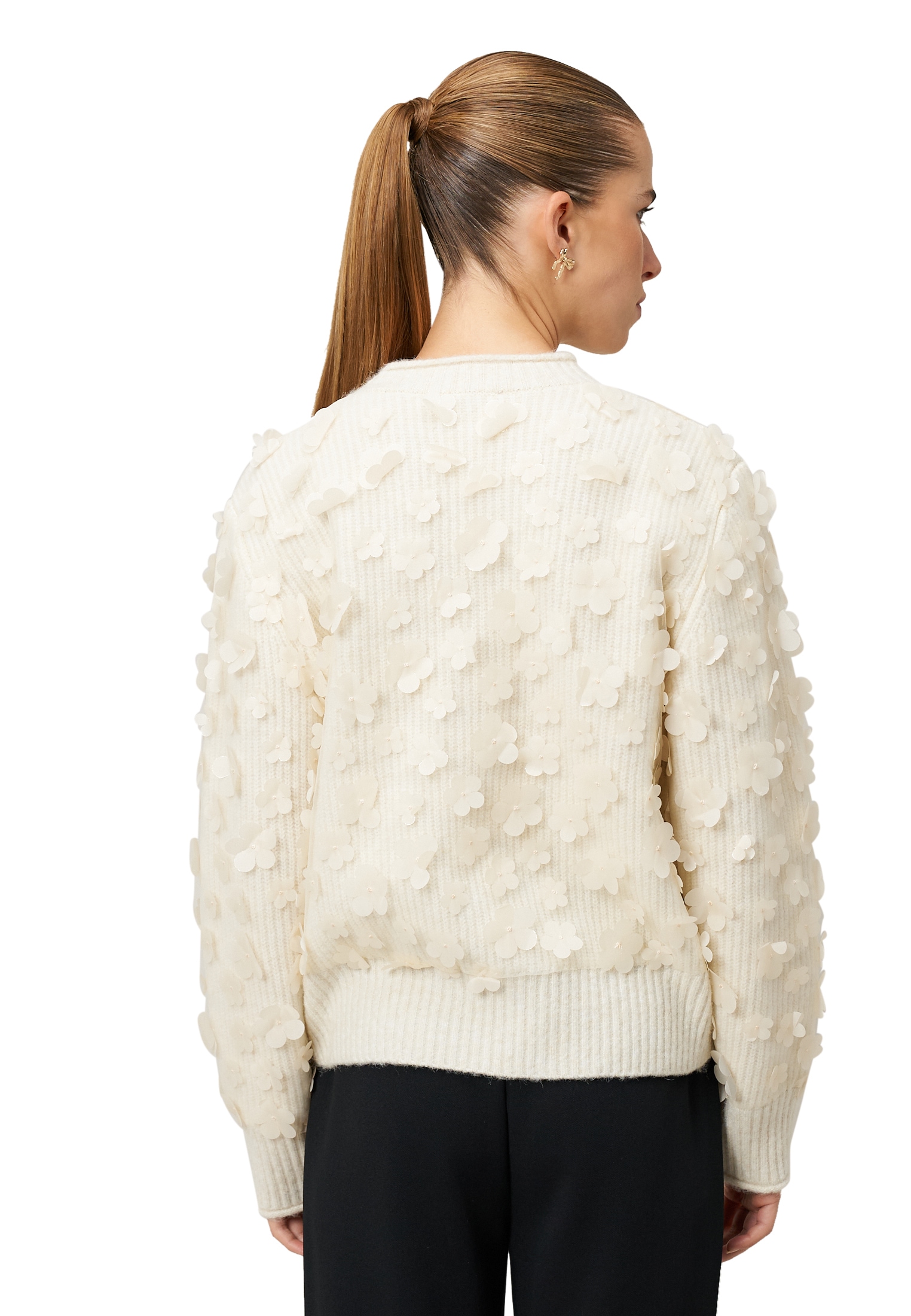 Zero Rundhalspullover »Pullover mit 3 D Blüten«
