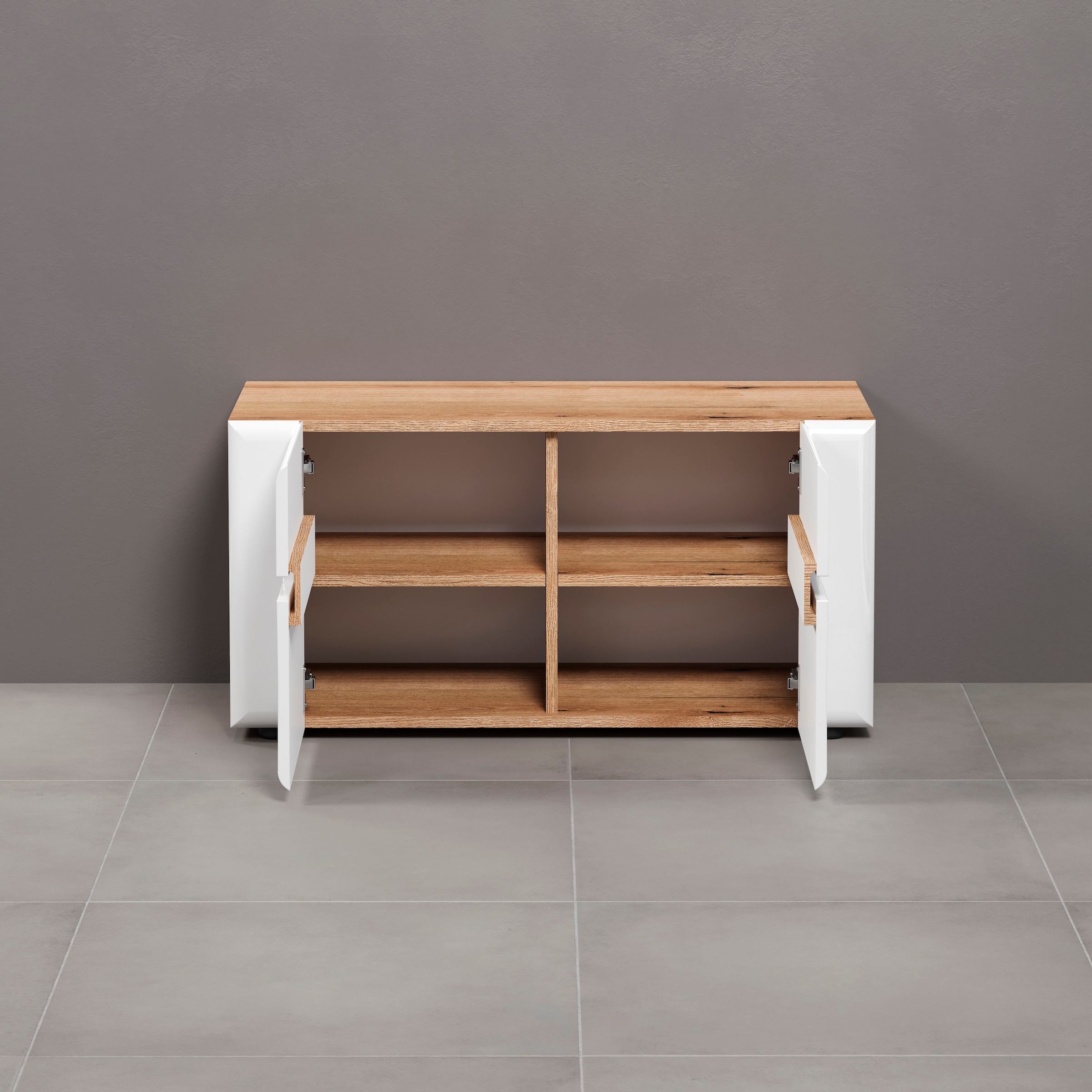 INOSIGN Sitzbank »Graz«, (Packung, 1 St.), Maße (B/H/T in cm): (91/47/38) - Farbe Weiß Hochglanz und Eiche