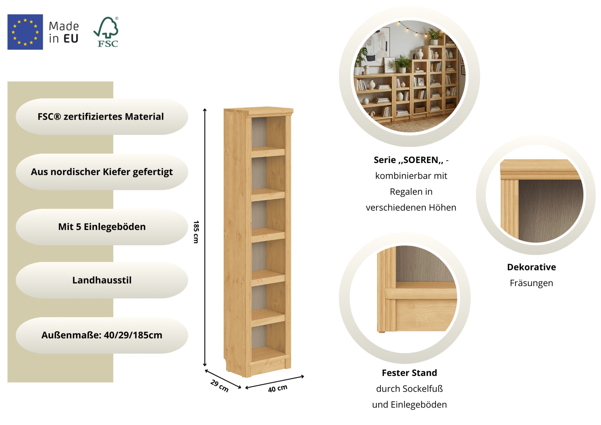 OTTO home Standregal »Riga« aus massiver Kiefer, FSC®-zertifiziert, made in Europe