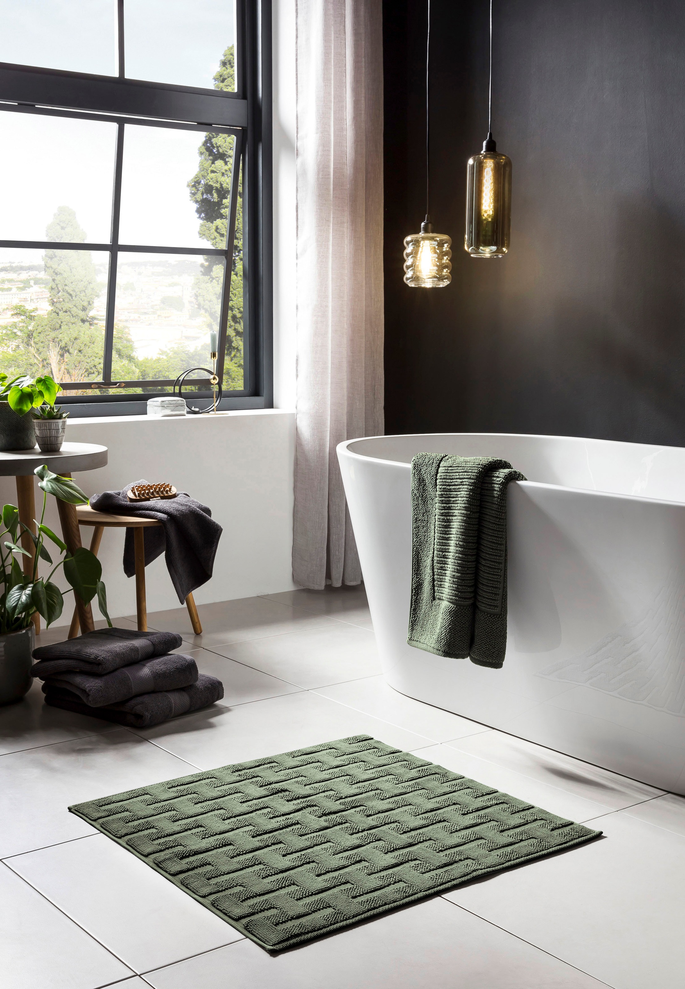 done.® Badematte »Delia«, rutschhemmend beschichtet, fußbodenheizungsgeeignet, Badteppich, Uni-Farben, Hoch-Tief Effekt, reine Baumwolle, waschbar