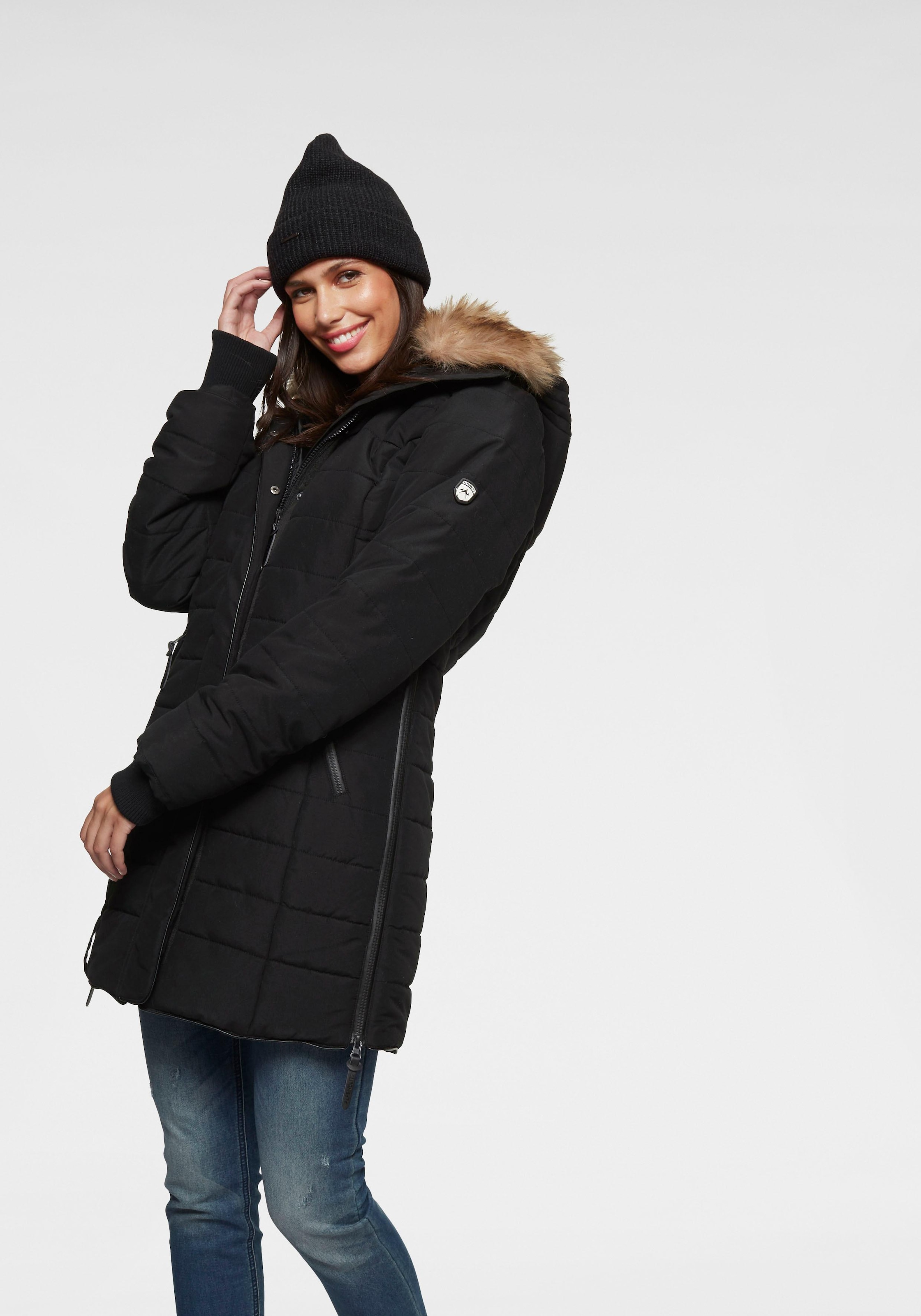 schwarze Winterjacke mit abnehmbarer Kapuze