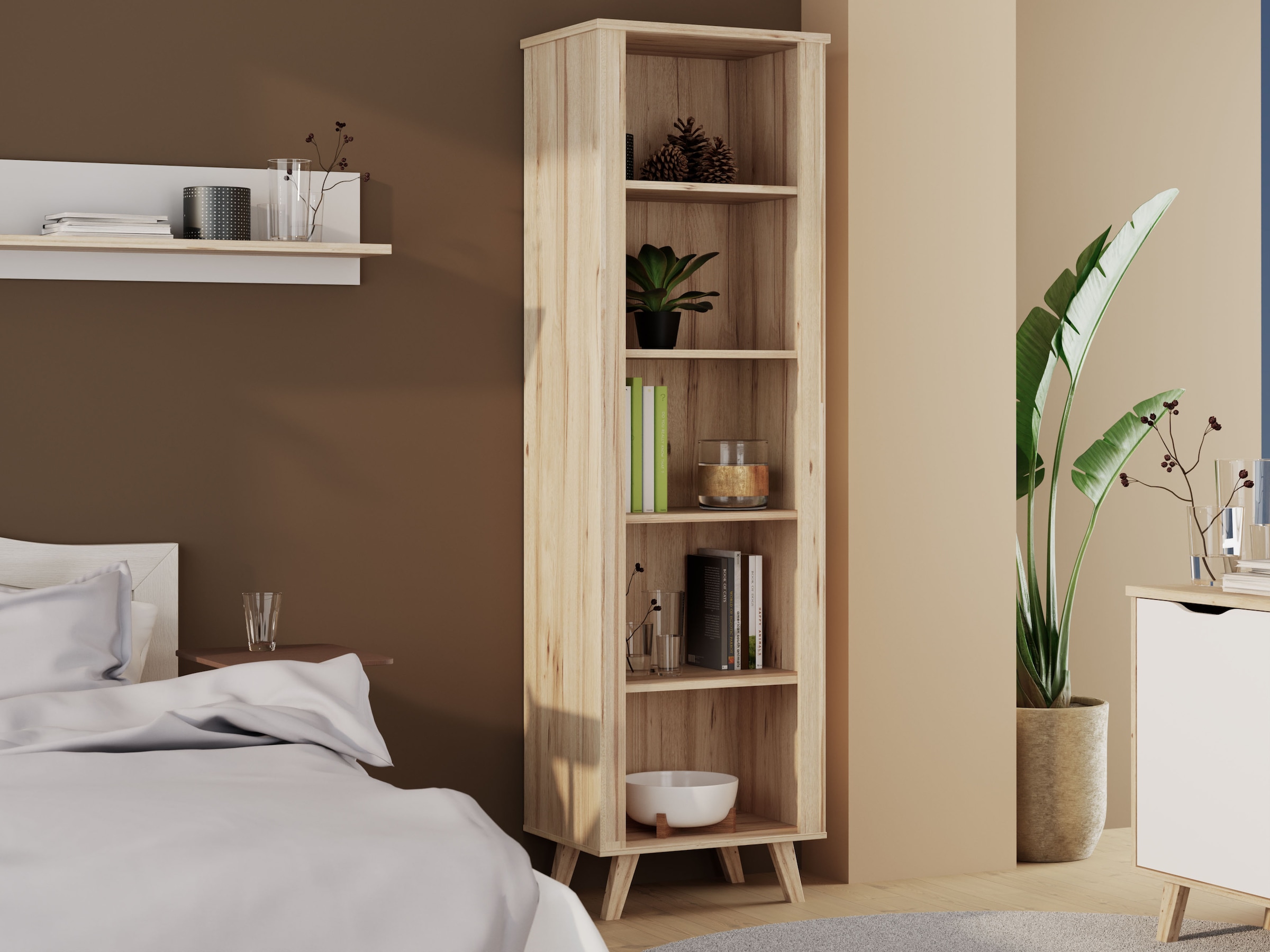 FORTE Wandregal »Vankka Regal«, (B/H/T 59,7/201,5/41,7 cm), Regal, Holzfüße, 5 offene Fächer, Einlegeböden variabel einsetzbar