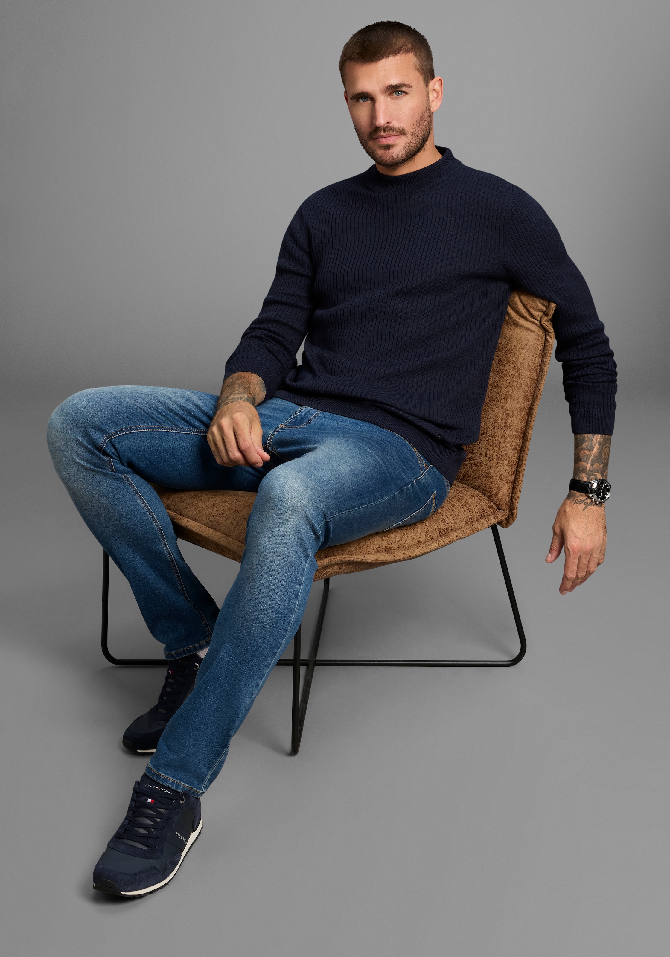 Bruno Banani Stehkragenpullover in Rippstrickoptik