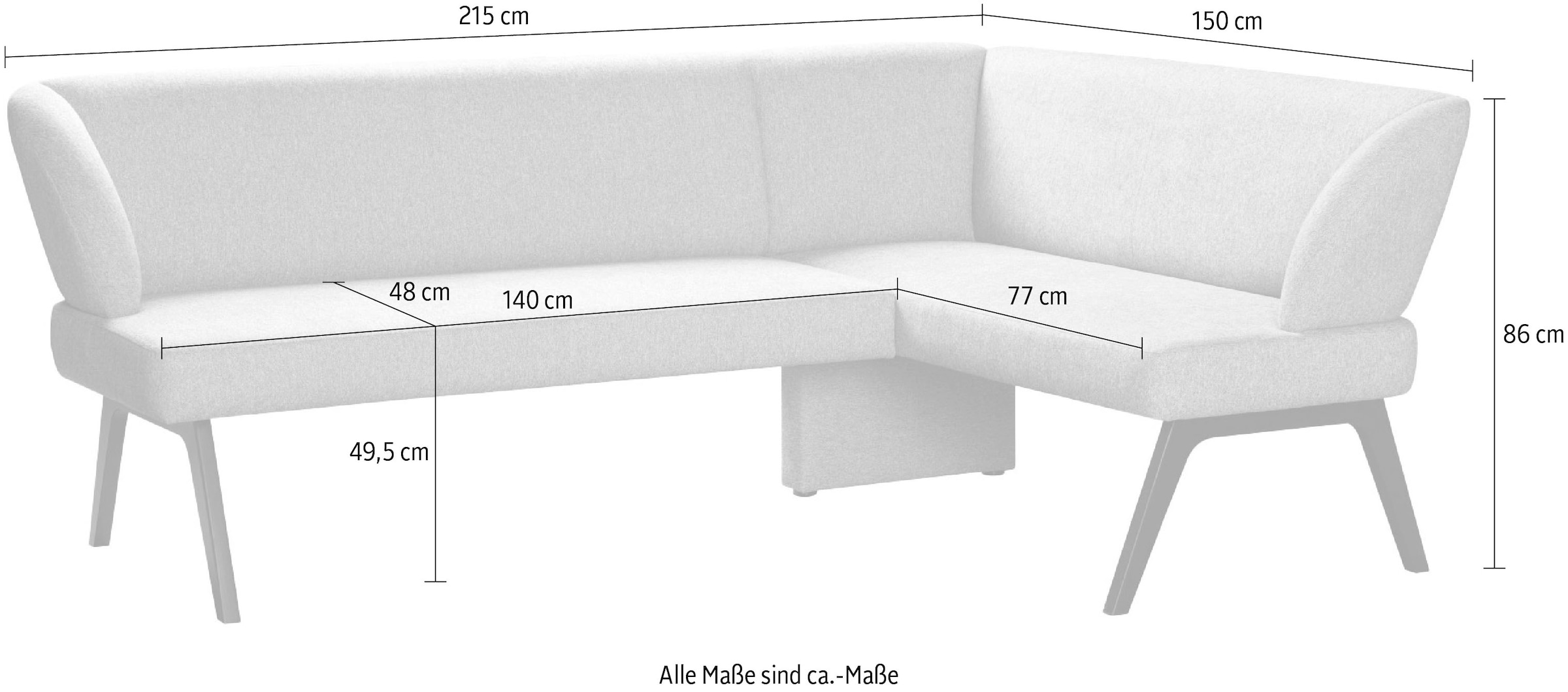 Home affaire Eckbank »Aretha Küchenbank, Polsterbank, Esszimmerbank, Breite 215 cm«, Moderne Bank in tollen Farben, Nosagfederung, anzahl Sitzplätze: 5