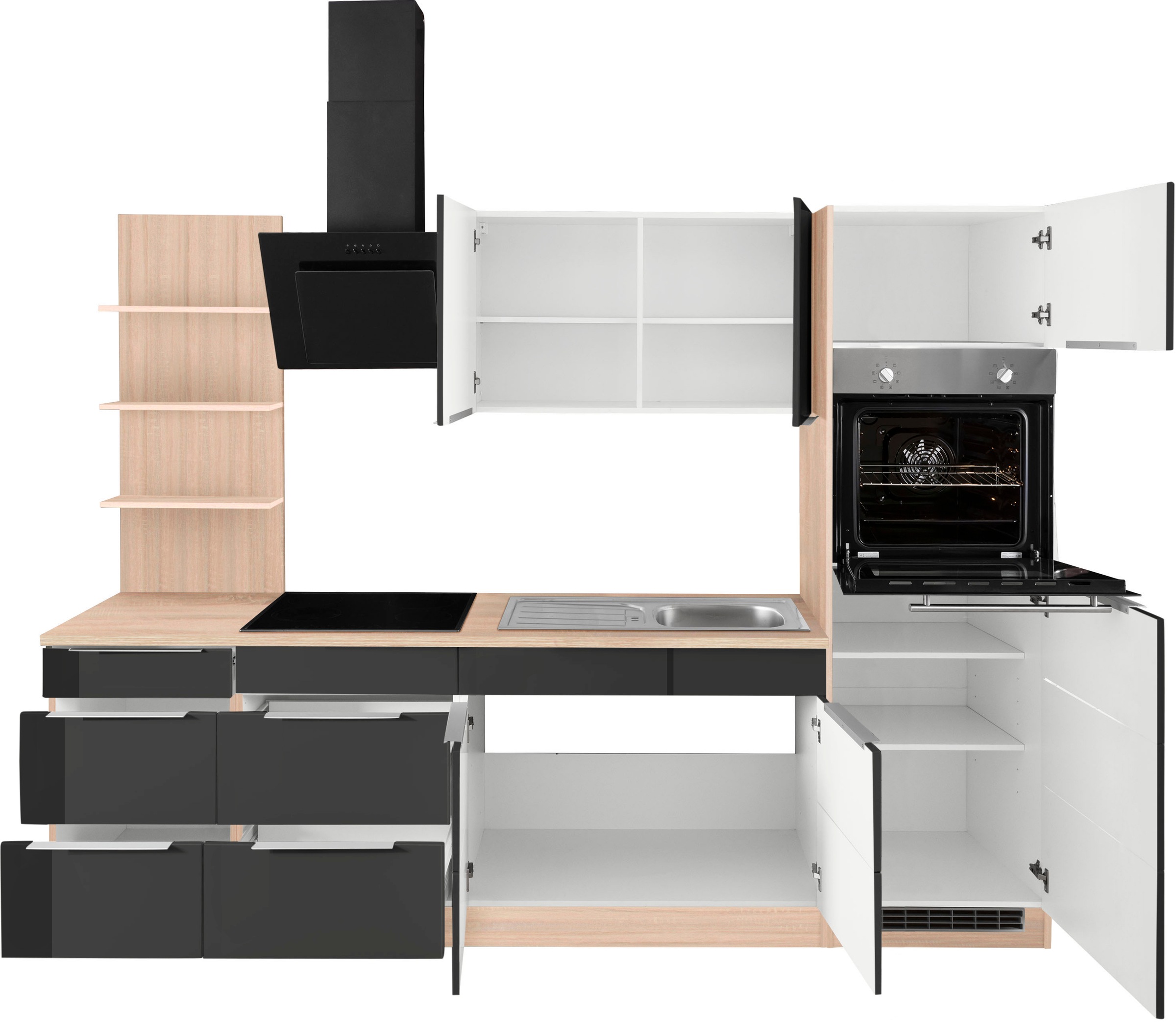 KOCHSTATION Küchenzeile »KS-Brindisi Breite 270 cm«, wahlweise mit E-Geräten und Induktion, mit MDF-Fronten und Regal