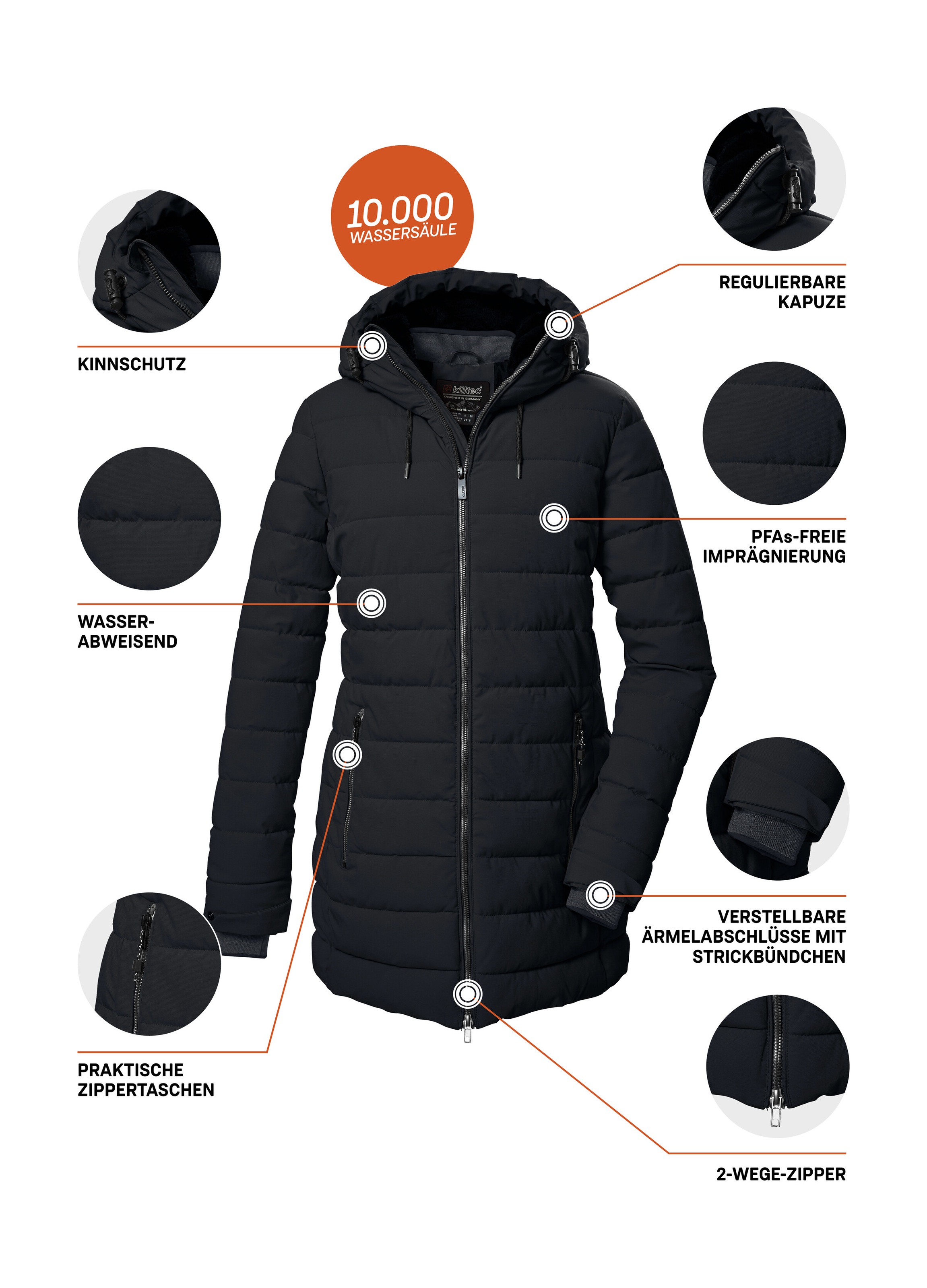 Killtec Steppmantel »KOW 55 WMN QLTD PRK«, Wasserabweisender, winddichter Damenparka, atmungsaktiv
