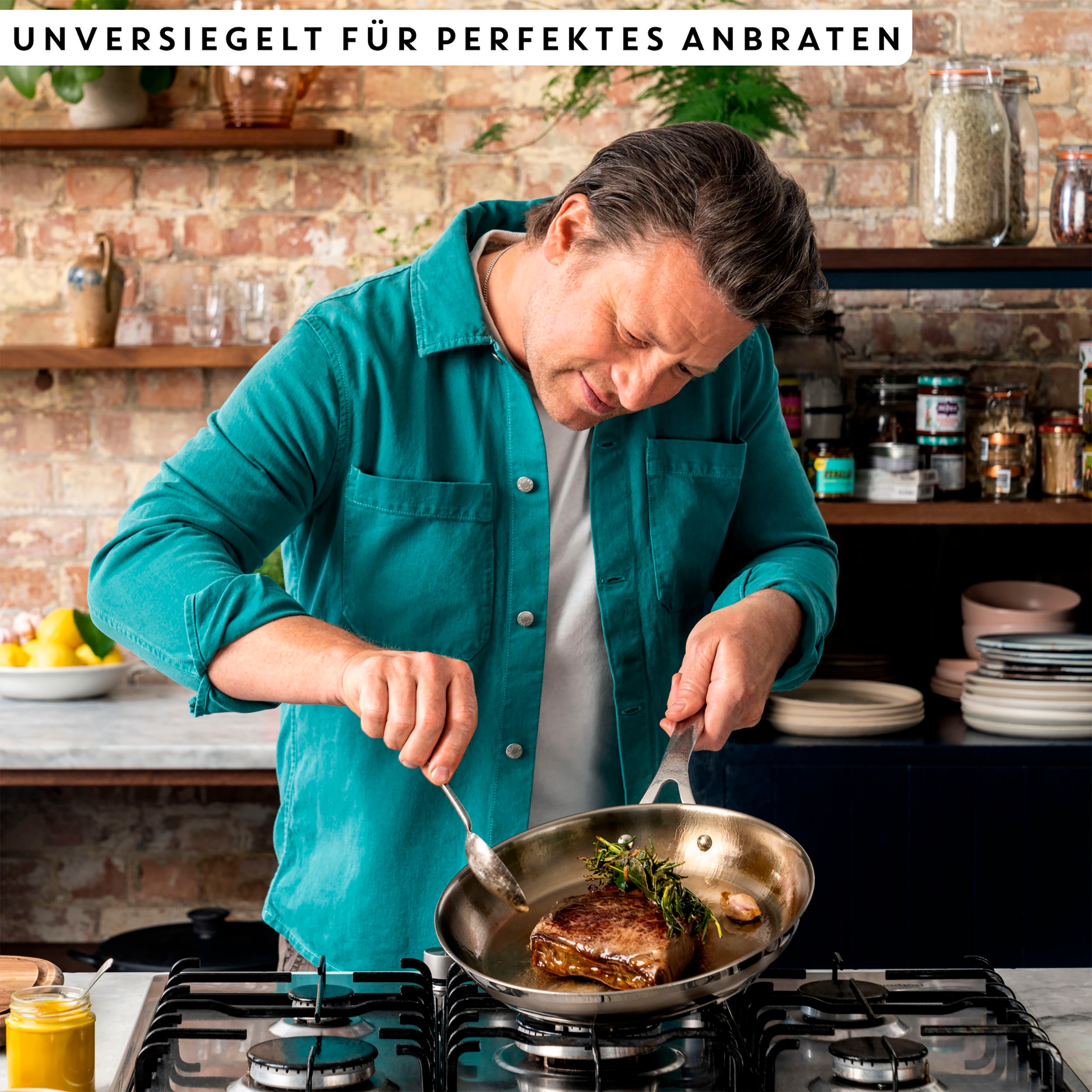 Tefal Bratpfanne »Jamie Oliver E31104 Cook Smart« Edelstahl 18/10 unbeschichteter Edelstahl, Thermo-Fusion, induktionsgeeignet