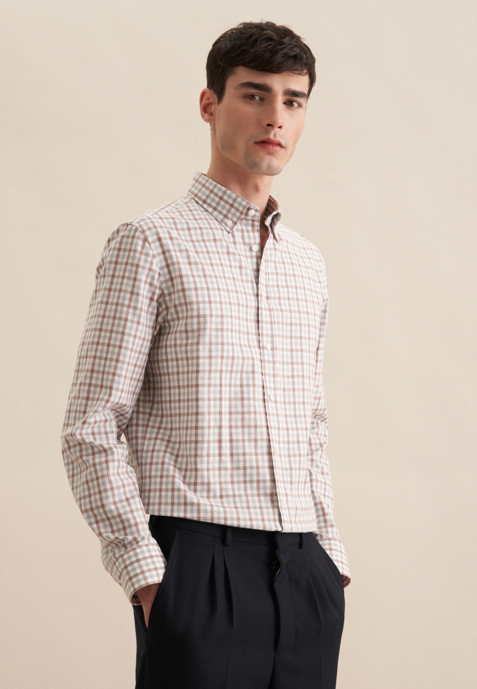 seidensticker Flanellhemd »Shaped«, Shaped Langarm Button-Down-Kragen Karo