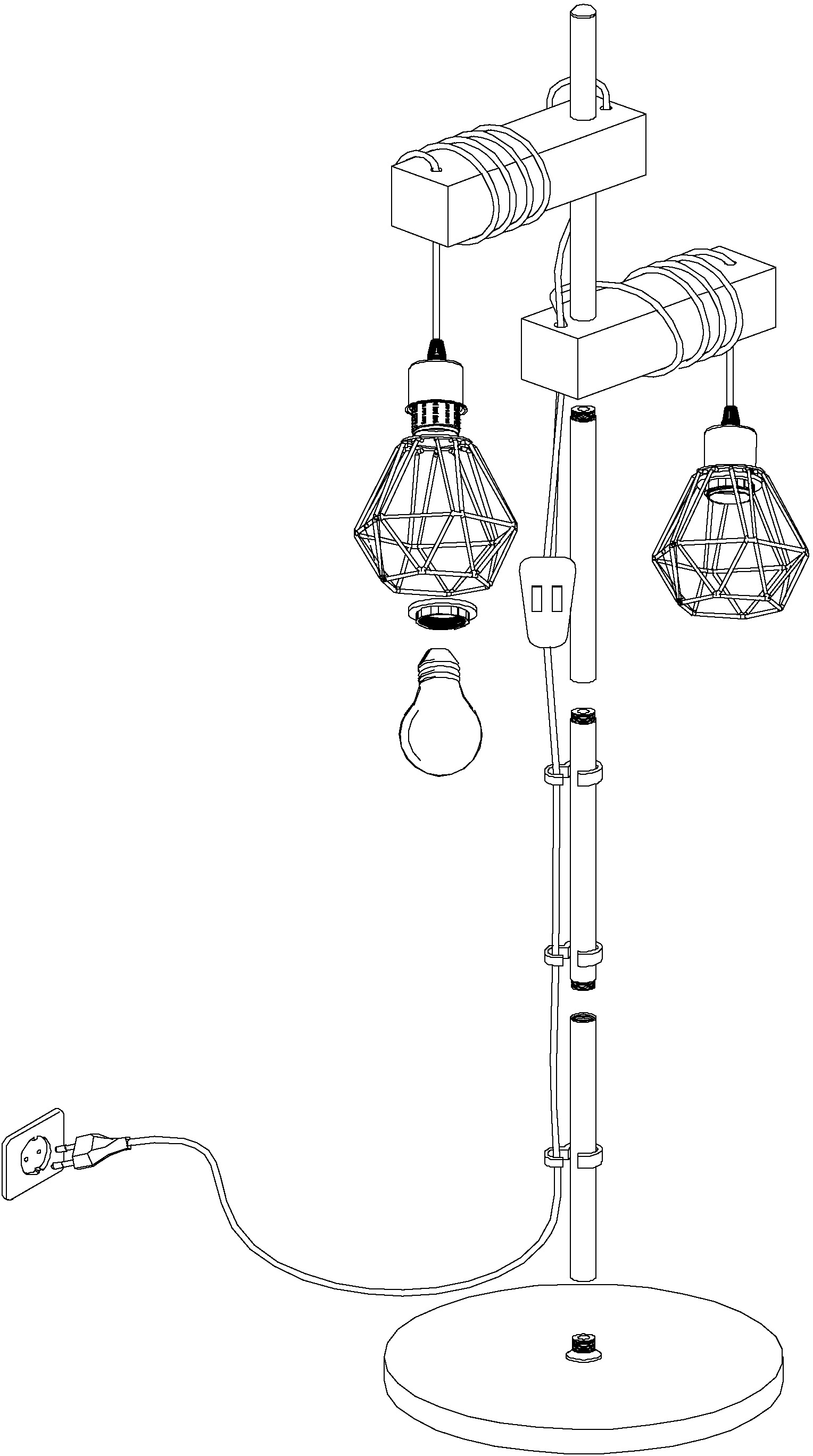 EGLO Stehlampe »TOWNSHEND 5«, 2 flammig, Leuchtmittel E27 | ohne Leuchtmittel, schwarz / L40 x H166,5 x B25 cm / exkl. 2 x E27 (je max. 60W) / Retro