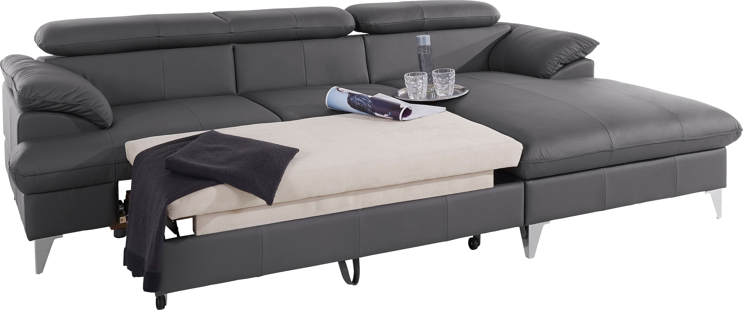 COTTA Polstergarnitur »Caluso L-Form«, (2 tlg.), Set bestehend aus: Ecksofa mit Kopfteilverstellung & Hocker