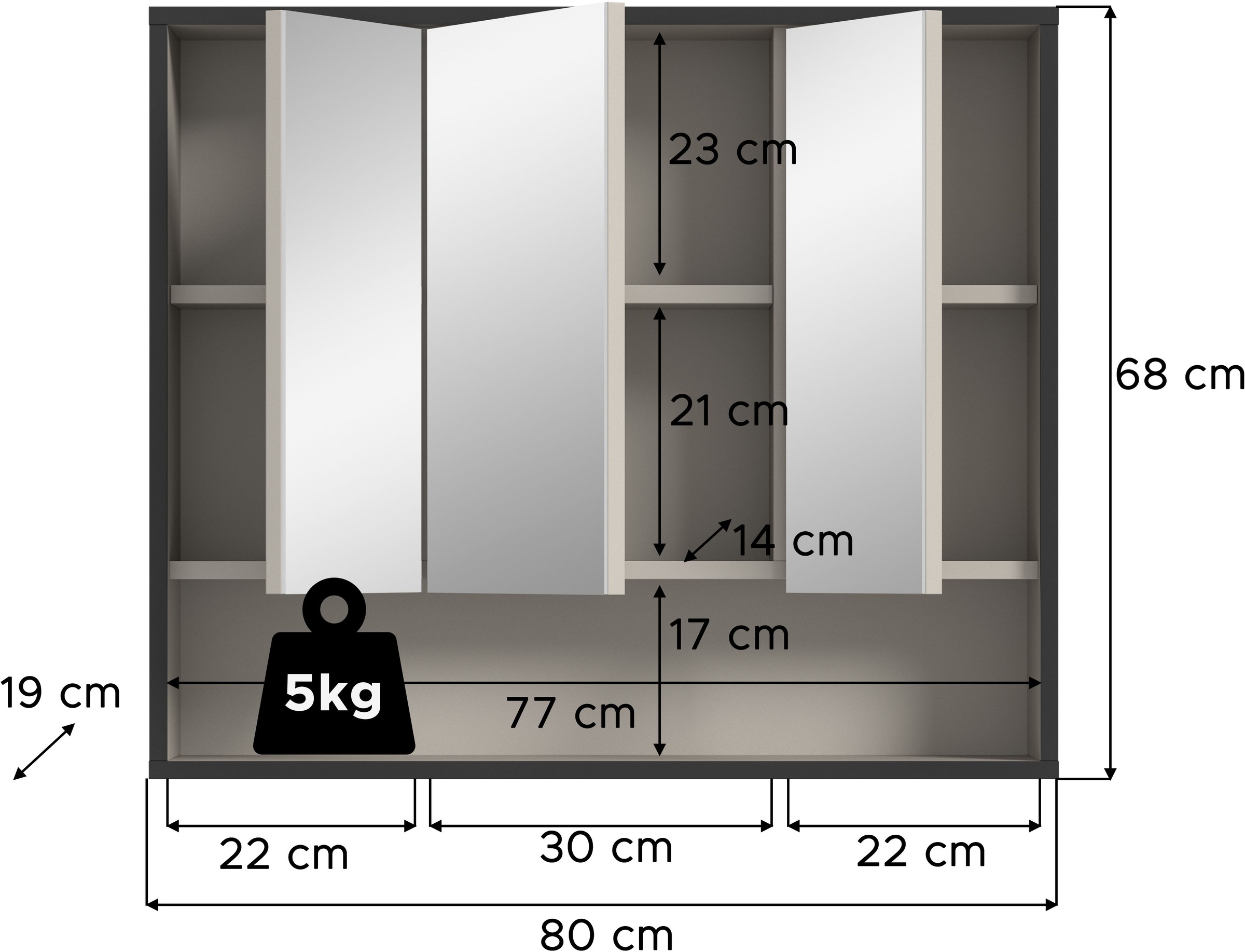 welltime Spiegelschrank »Locri, Höhe 68 cm, 2 Spiegeltüren«, (1 St.), modernes Design, Spiegelschrank, Badschrank, Bad